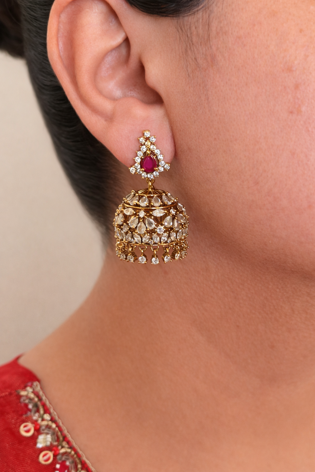 Diamond-Look Jhumka Earrings
