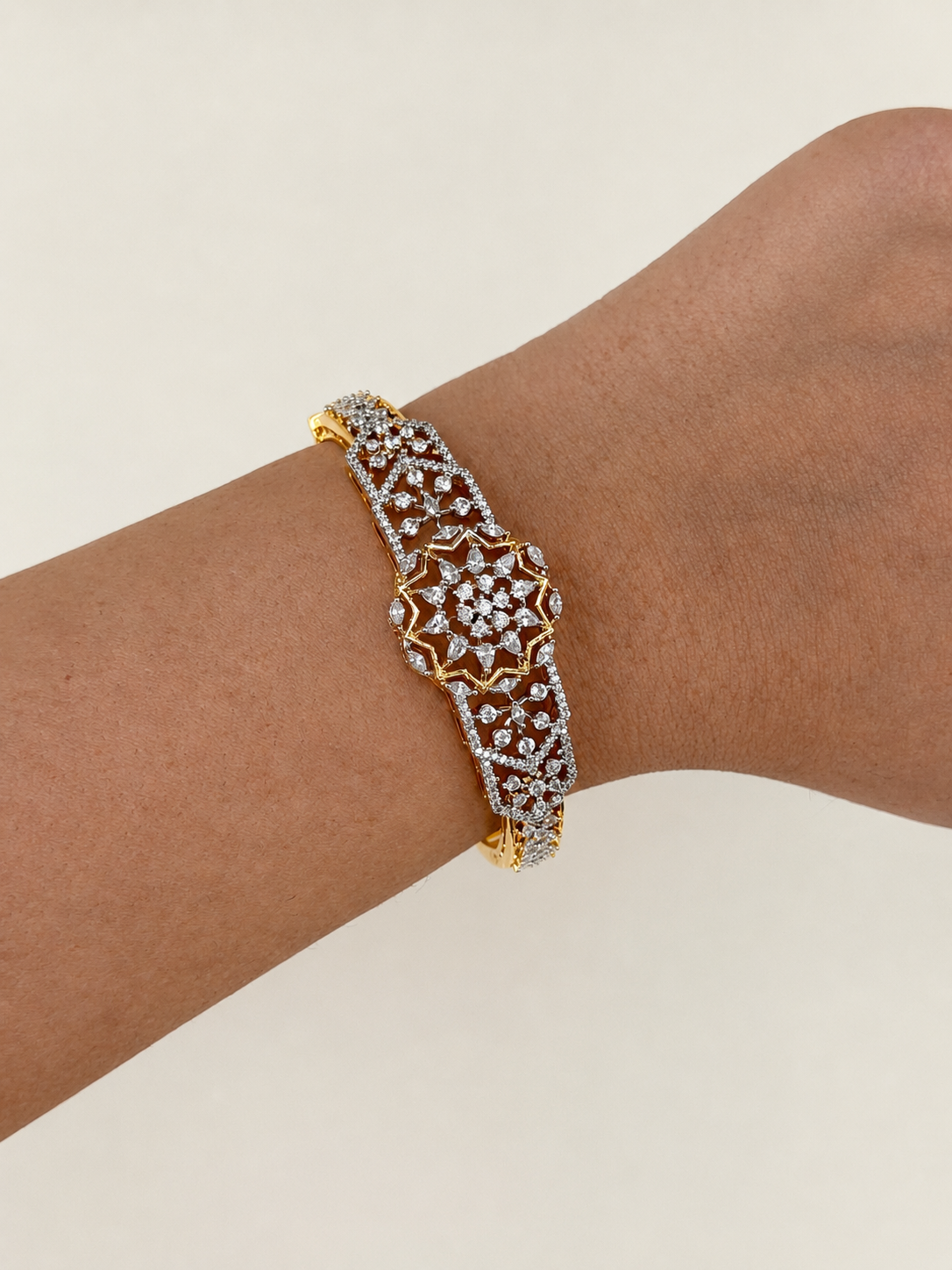White Stone Floral Cuff Bracelet