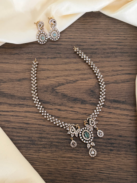 Sleek CZ Peacock Motif Necklace Set