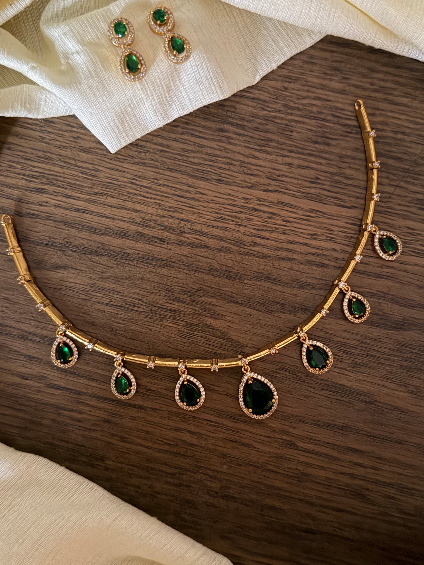 Emerald green teardrop AD Necklace Set