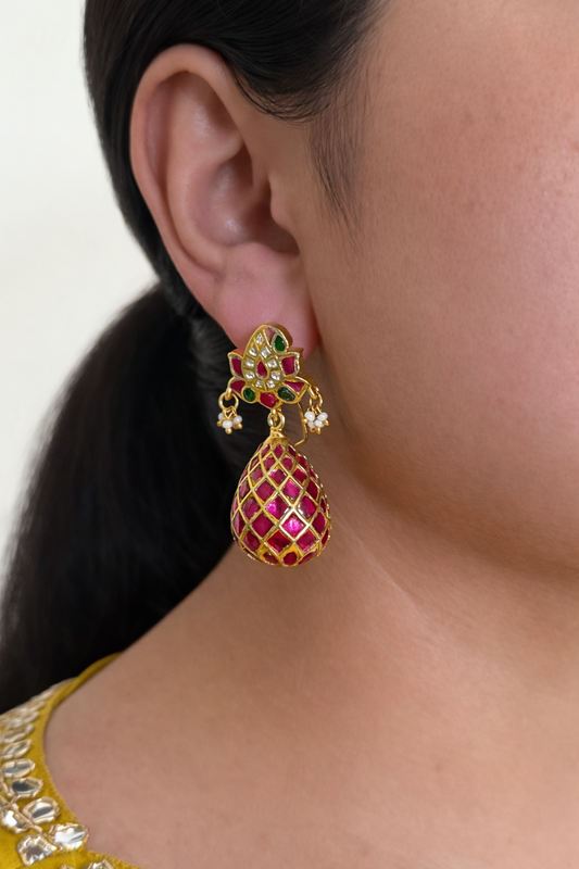 Statement Jadau Kundan Teardrop Jhumka Earrings