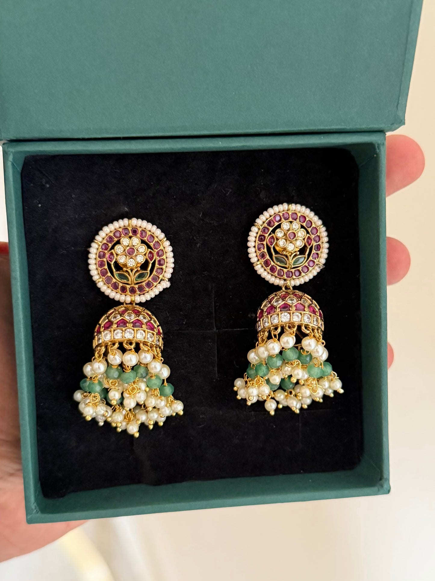 Floral CZ Jhumka Drop Earrings