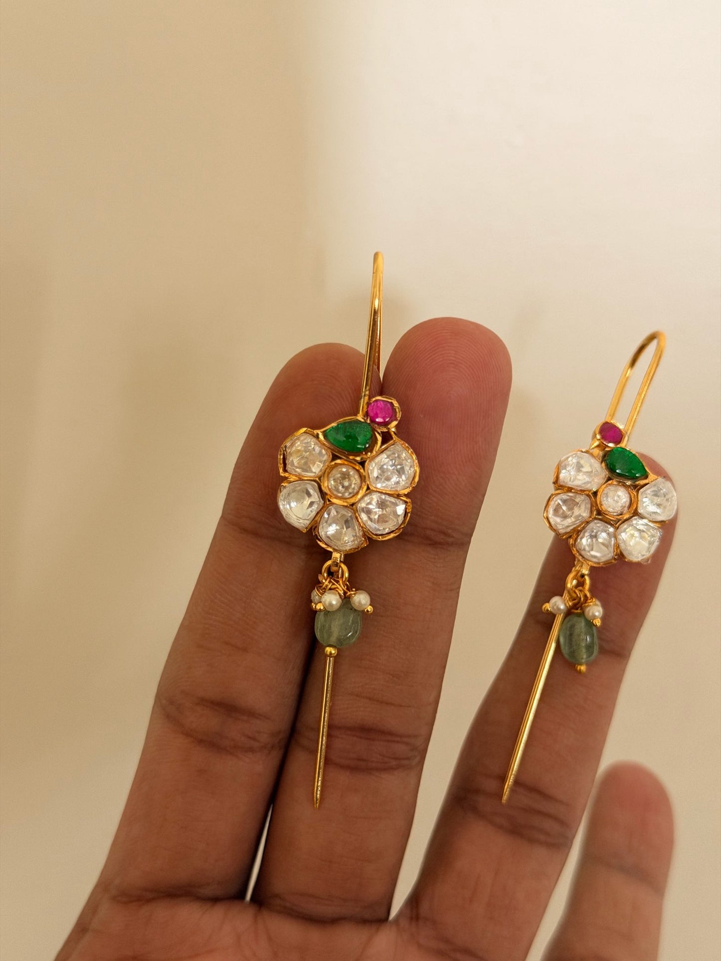 Maroon Emerald Multi-Stone Drop Earrings