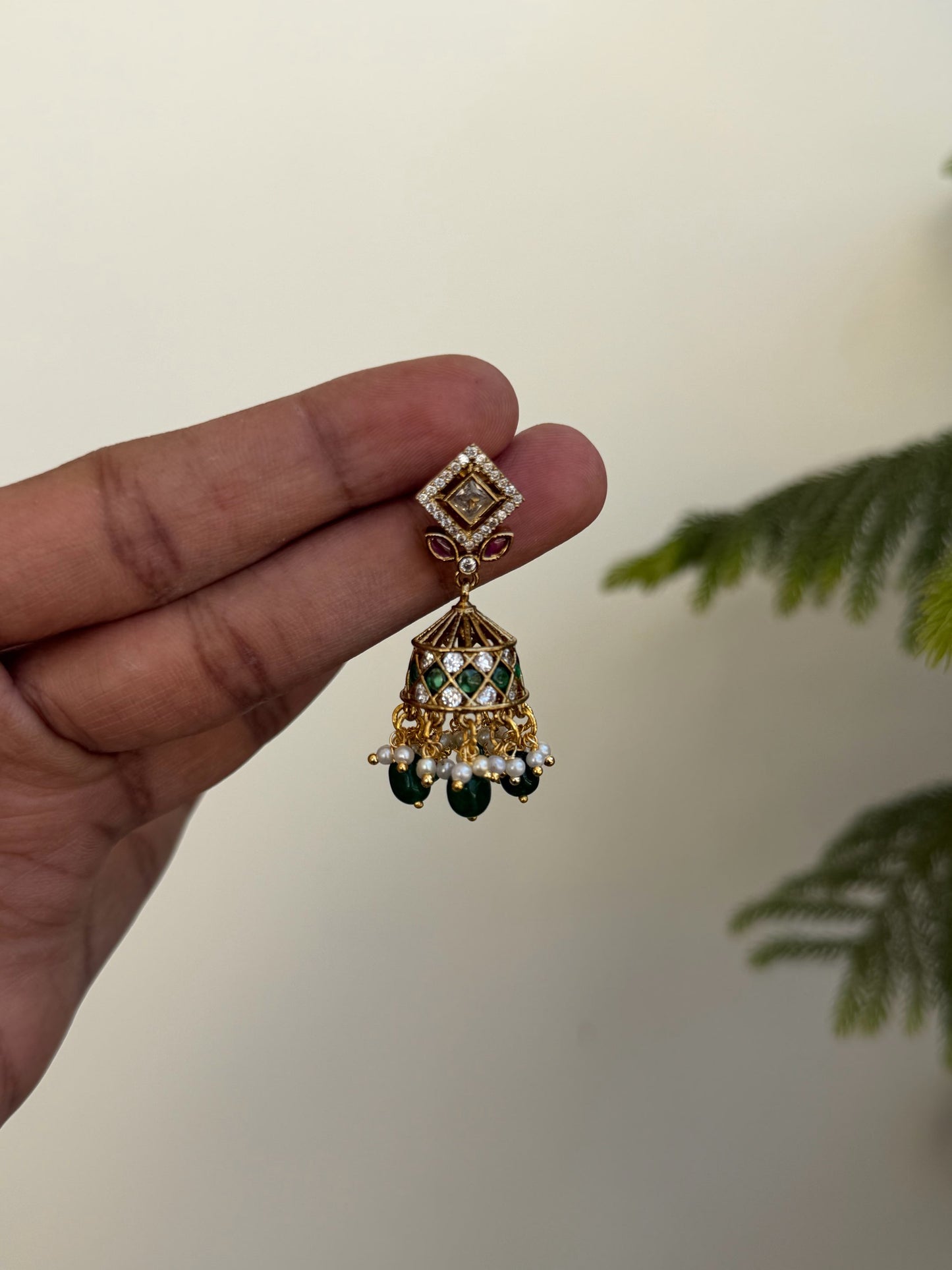 Traditional Beautiful Jhumka Earrings with Ruby & Emerald Accents