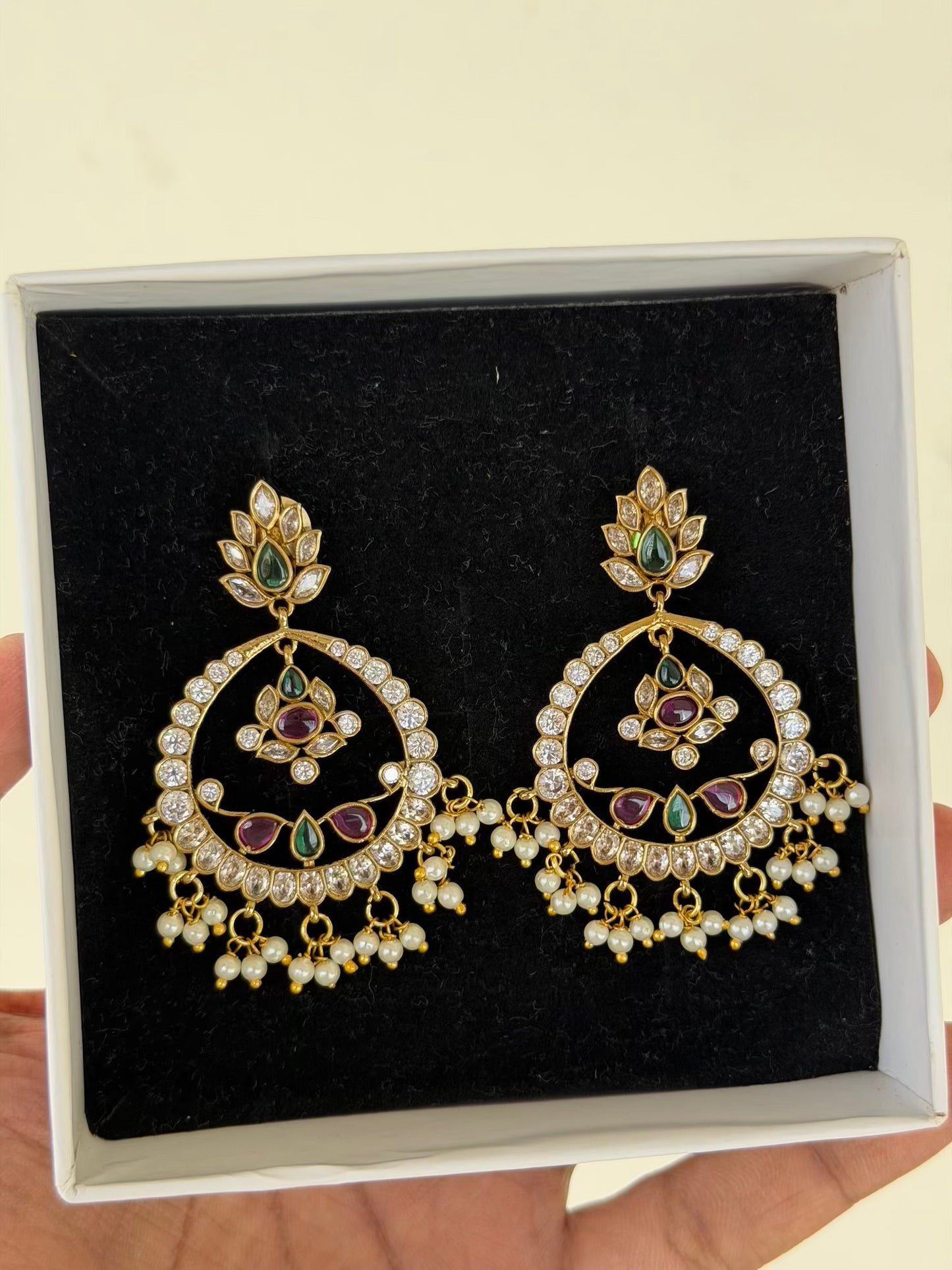 Lotus Pearl Fringe Medallion Chandbali