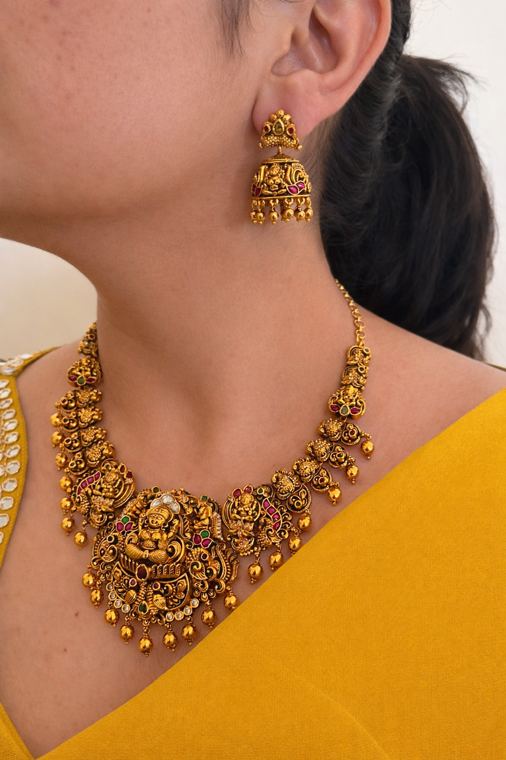 Royal Nakshi Temple Jewelry Collection | Grand Antique Gold Necklace Set with Jadau Kundan & Traditional Motifs