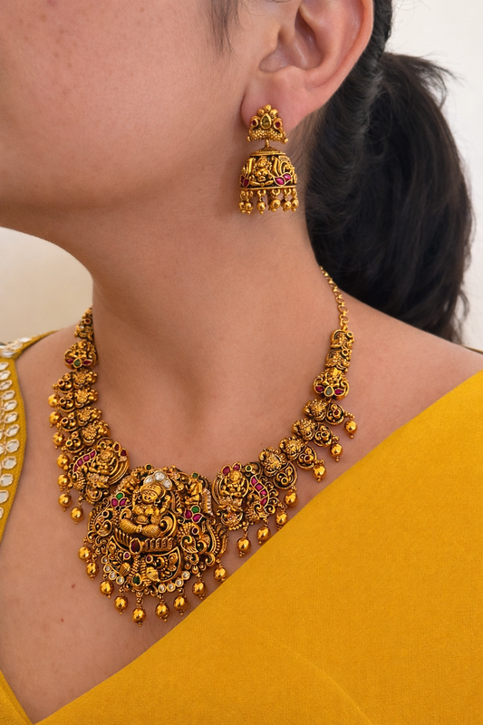 Royal Nakshi Temple Jewelry Collection | Grand Antique Gold Necklace Set with Jadau Kundan & Traditional Motifs
