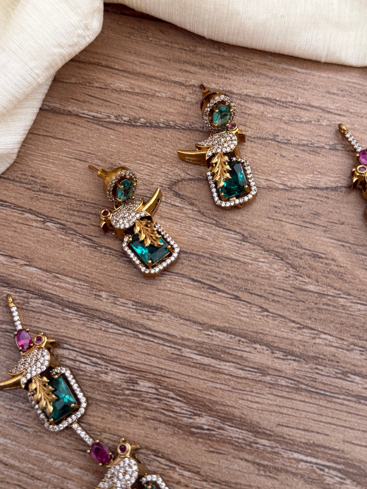 Exquisite Sea Green & Ruby Stone Parrot Designer Necklace Set