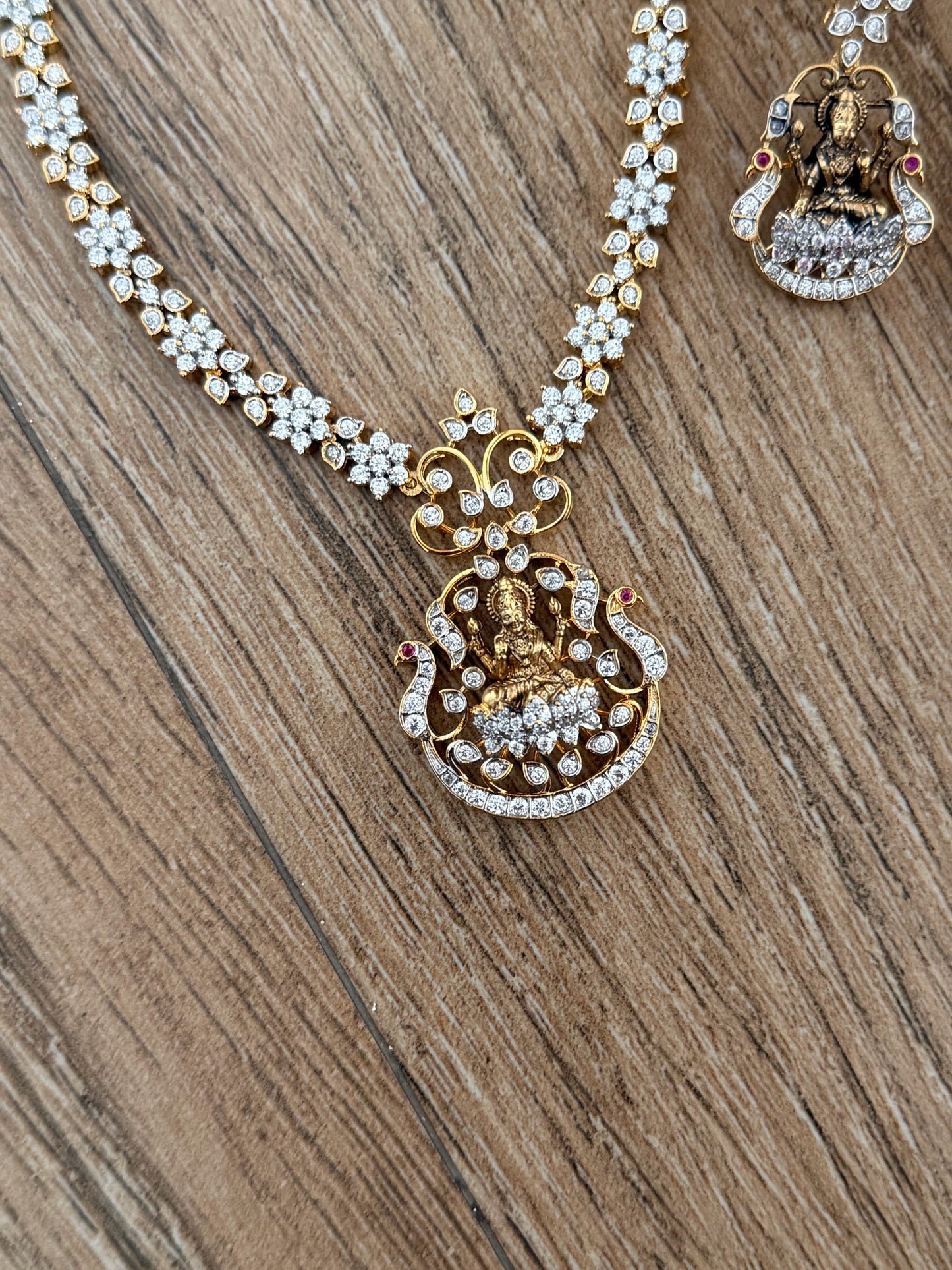 Diamond Look Lakshmi Temple Necklace Set with Earrings