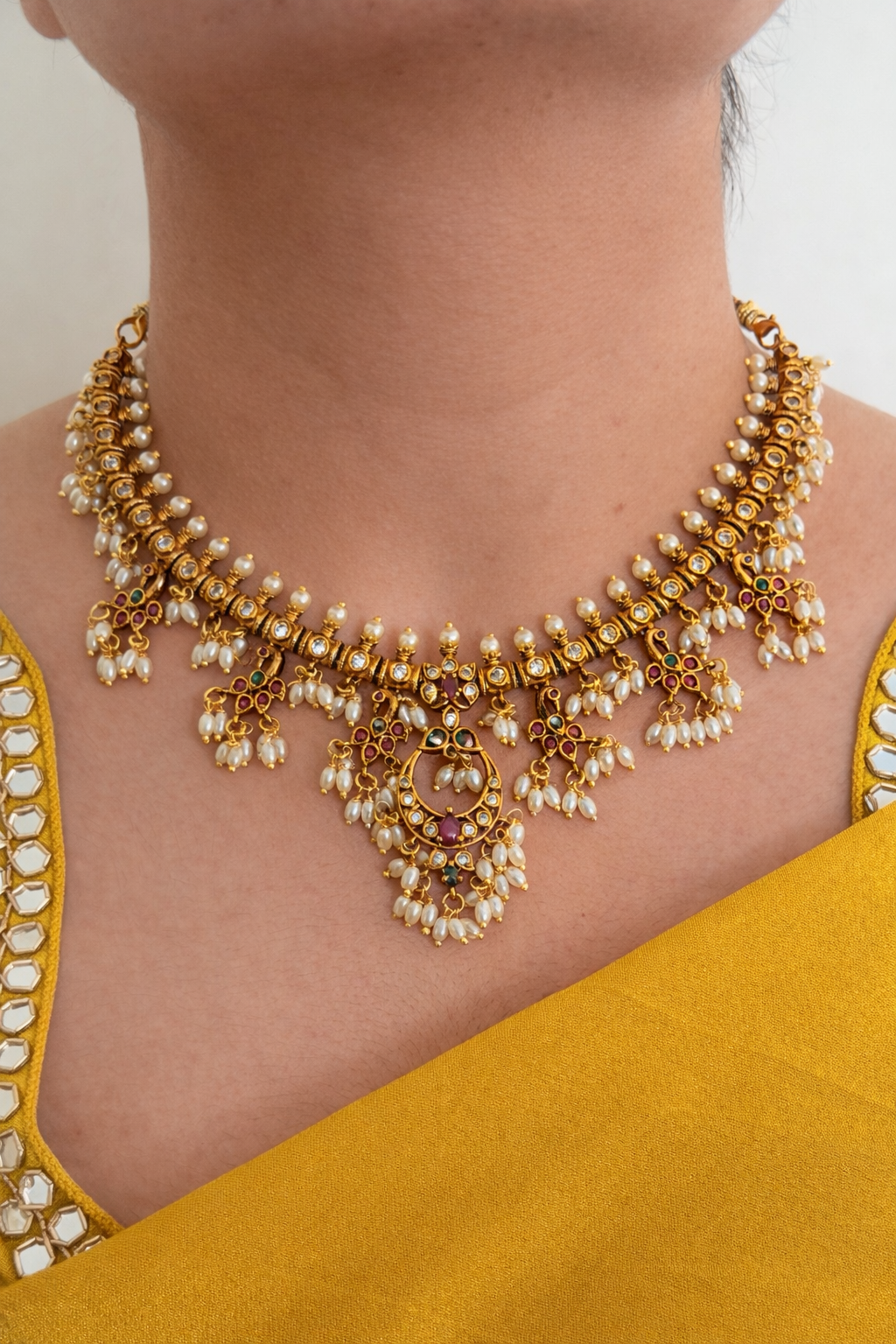 Rice Pearl Guttapusalu Necklace Set