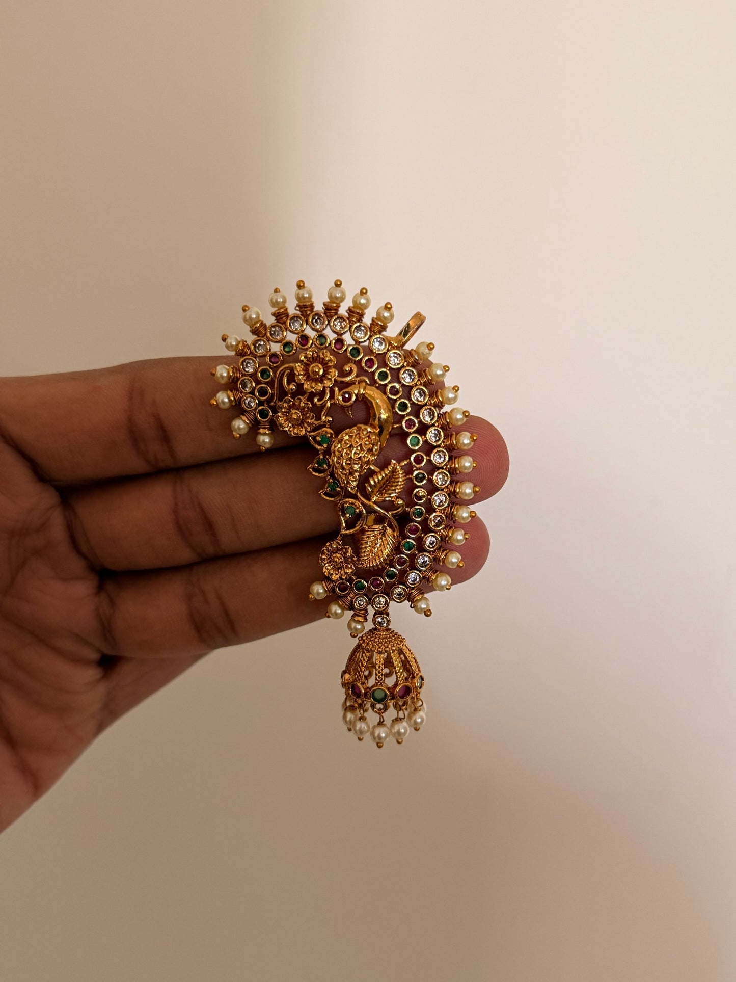 Gold Filigree Ruby Stone Drop Earrings