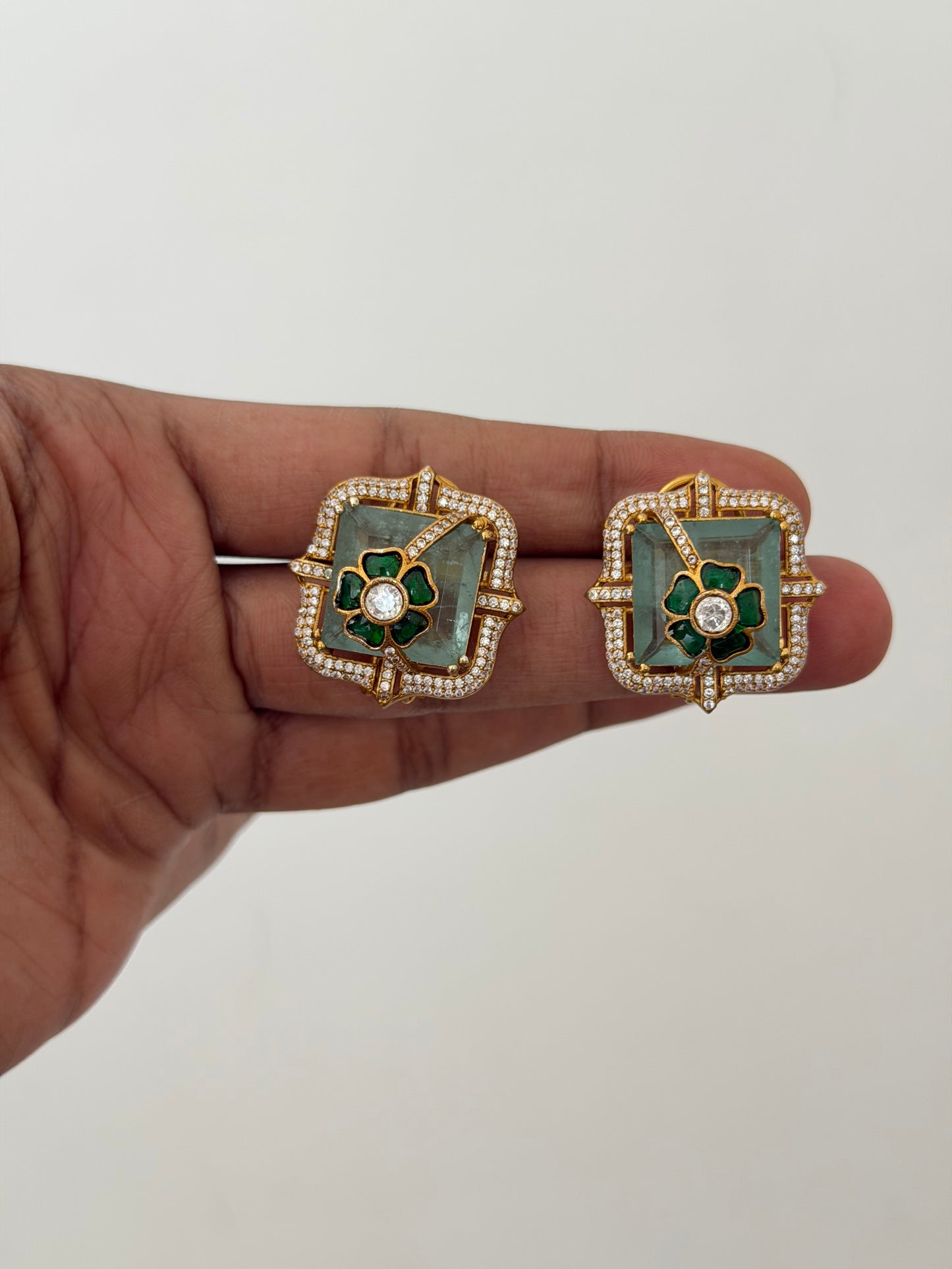 Doublet Stone Studs — Emerald & Mint