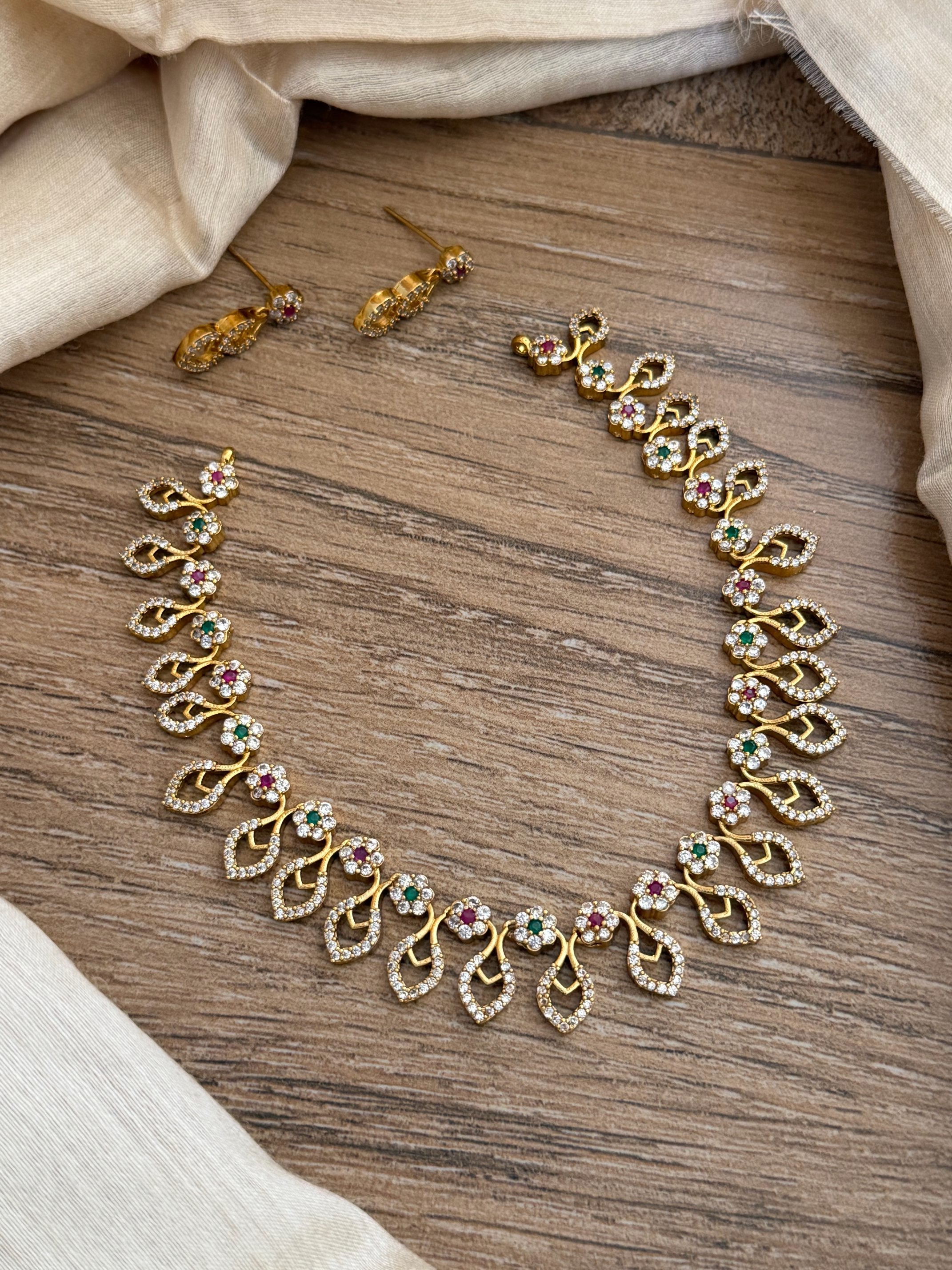 Shimmering Multi-Stone Floral Vine Premium Necklace – Mahalaxmi ...