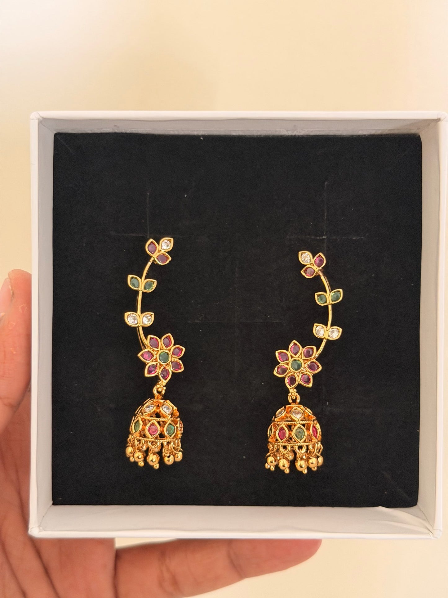 Gold Emerald Chandelier Drop Earrings