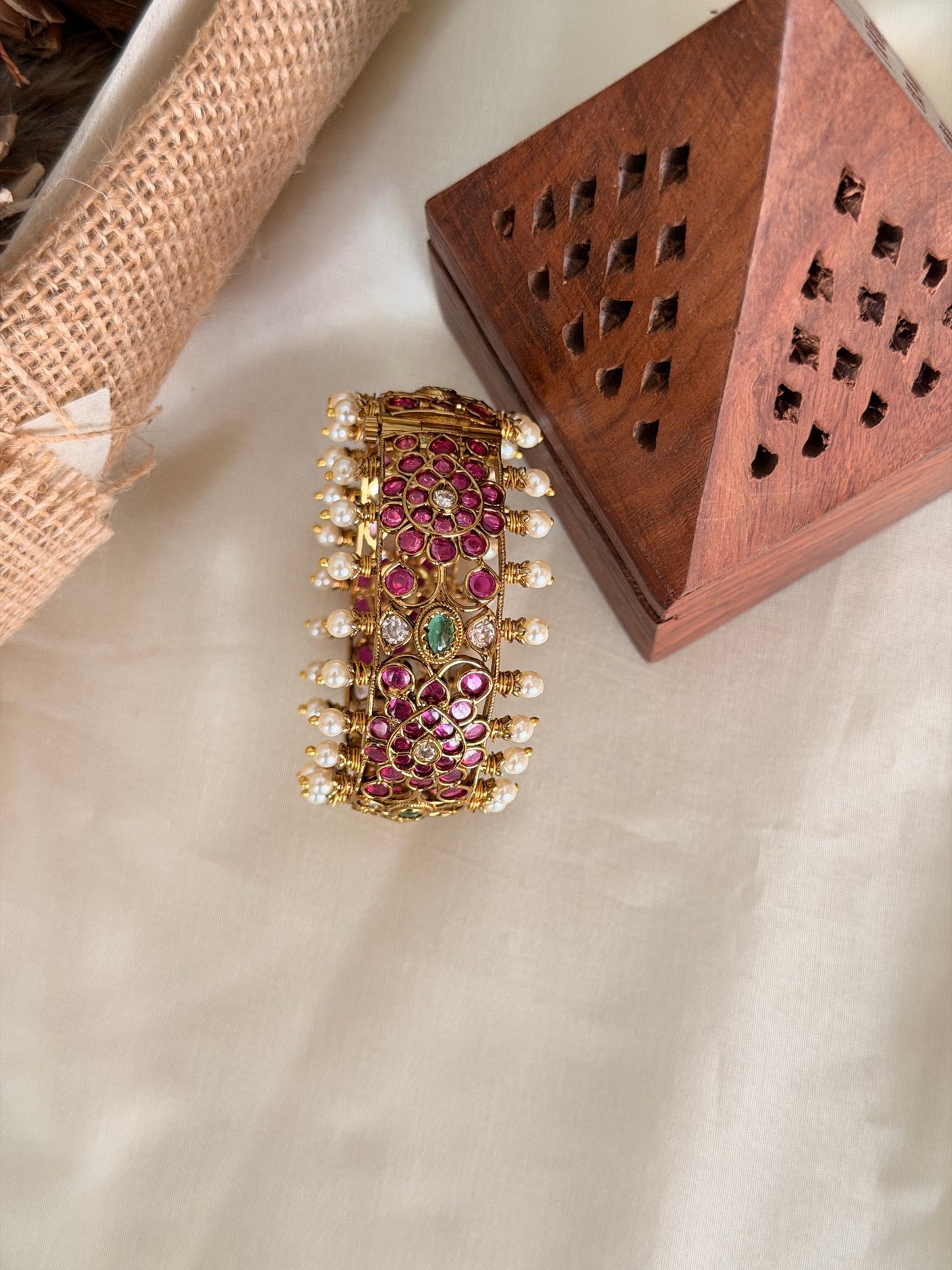 Openable Grand Pearl Stone Work Bangle