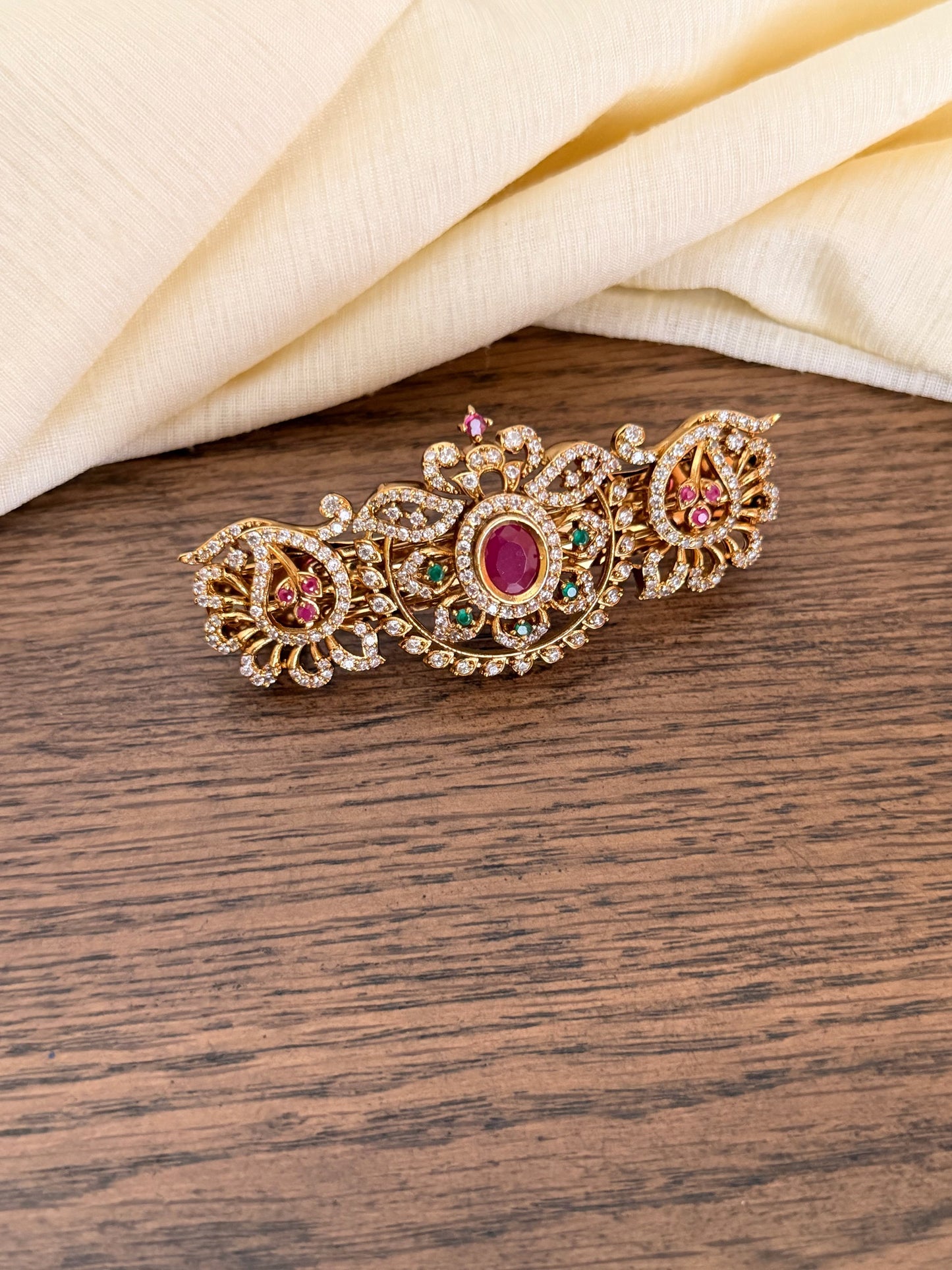 Ruby & Green Stone Premium Hair Clip