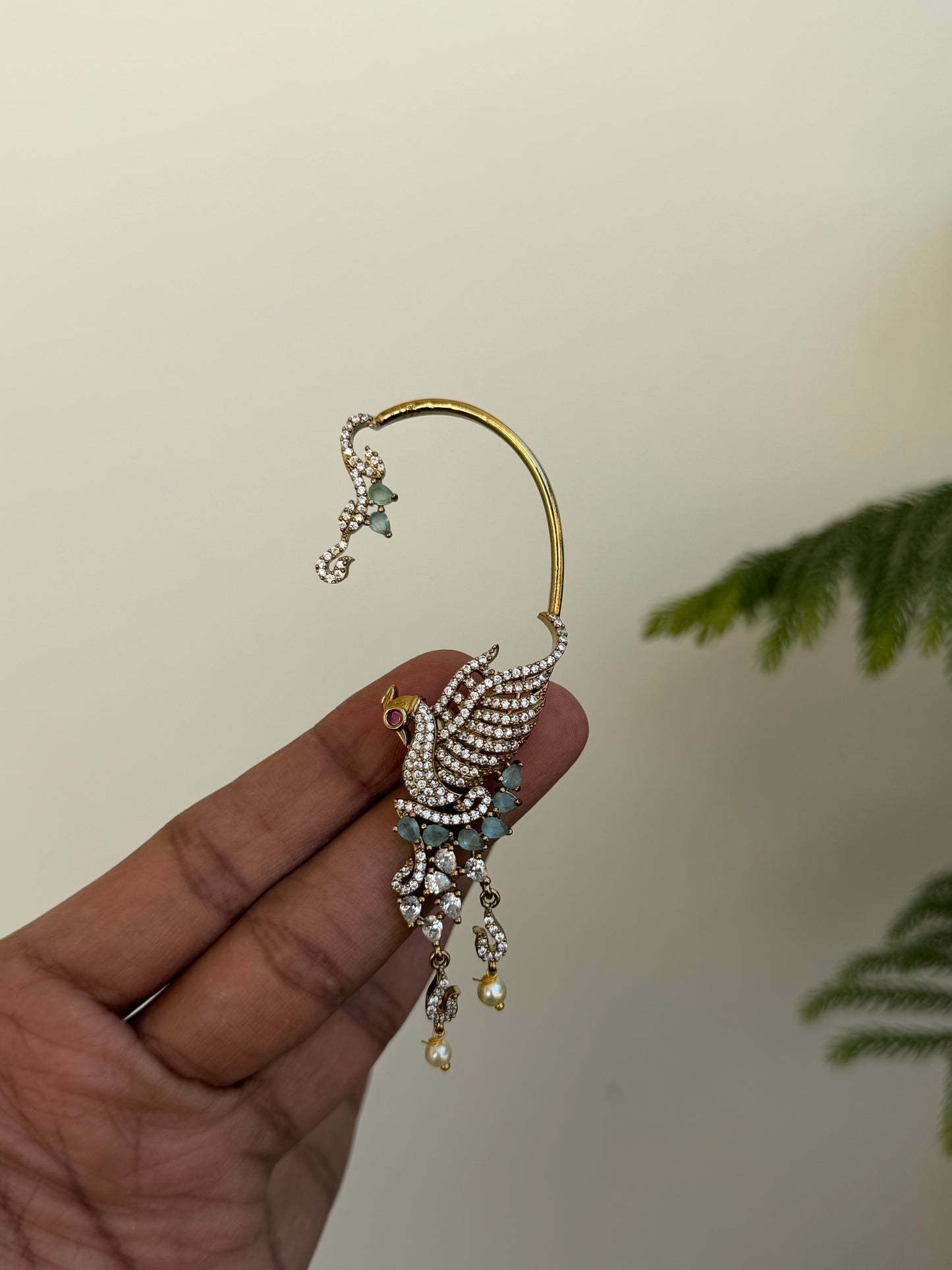 Majestic Bird Statement Ear Cuffs | Crystal Pave & Pearl Bridal Earrings