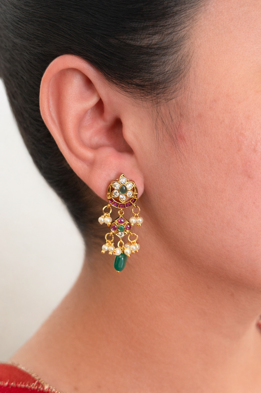 Royal Emerald & Pearl Drop Earrings