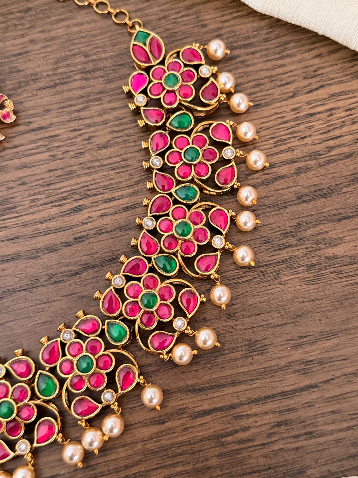 Grand Floral Jadau Kundan Necklace Set with Ruby & Emerald Stones