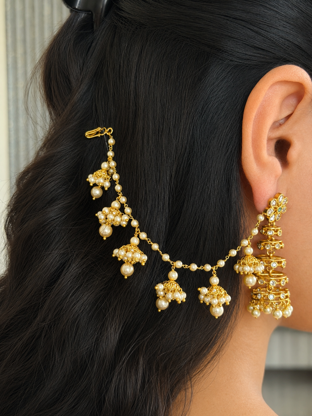 Pearl Jhumka Earchain