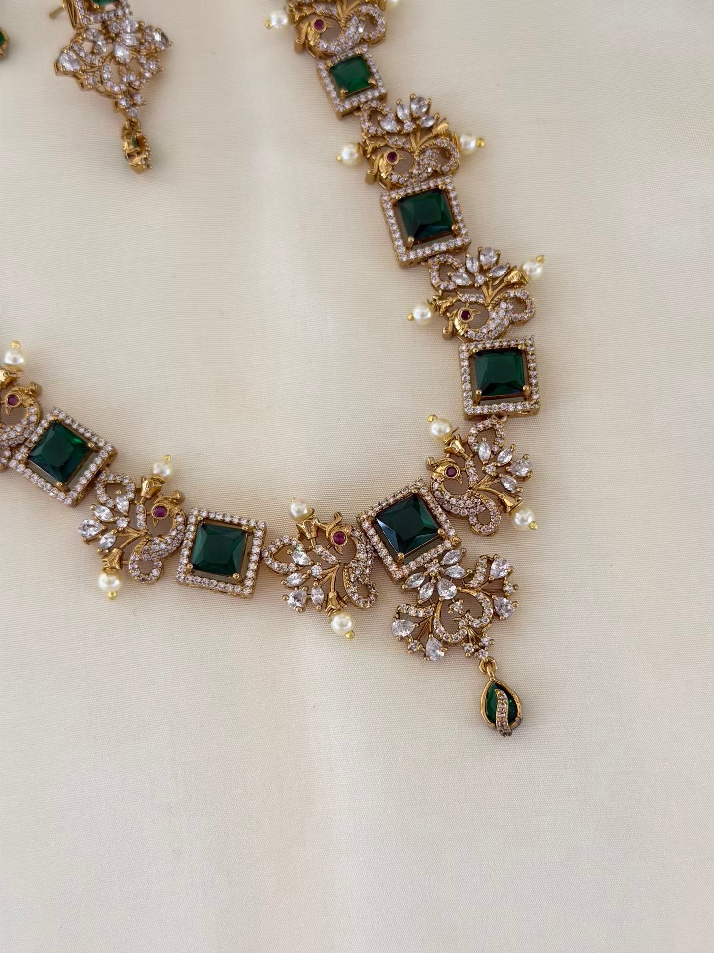 Emerald Green CZ Floral Peacock Haram Set