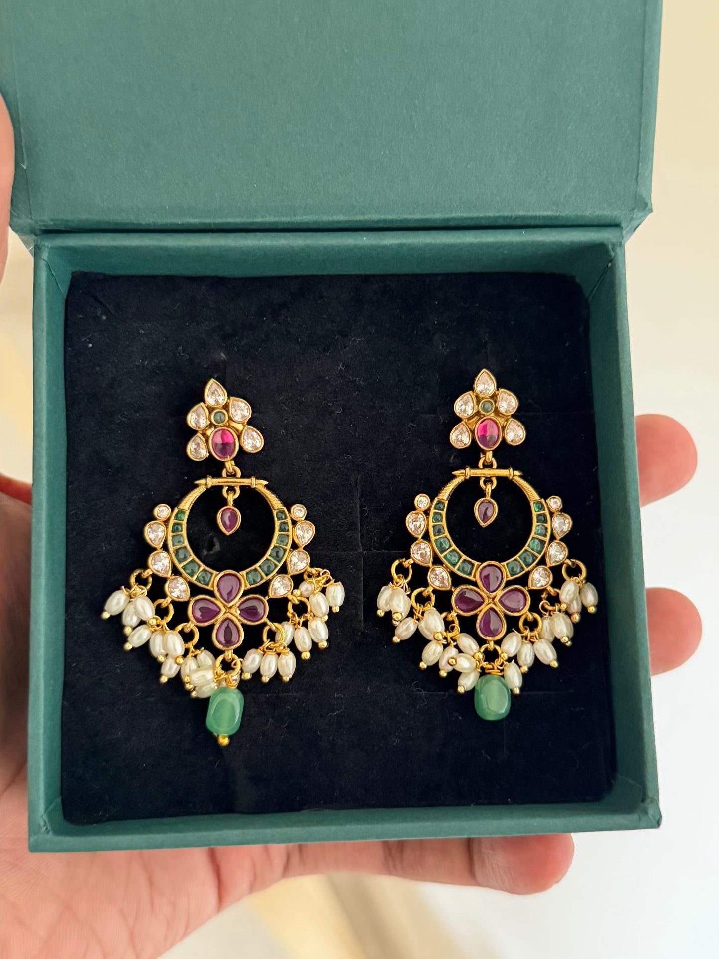 Cute Chandbali Earrings with Premium AD Stone