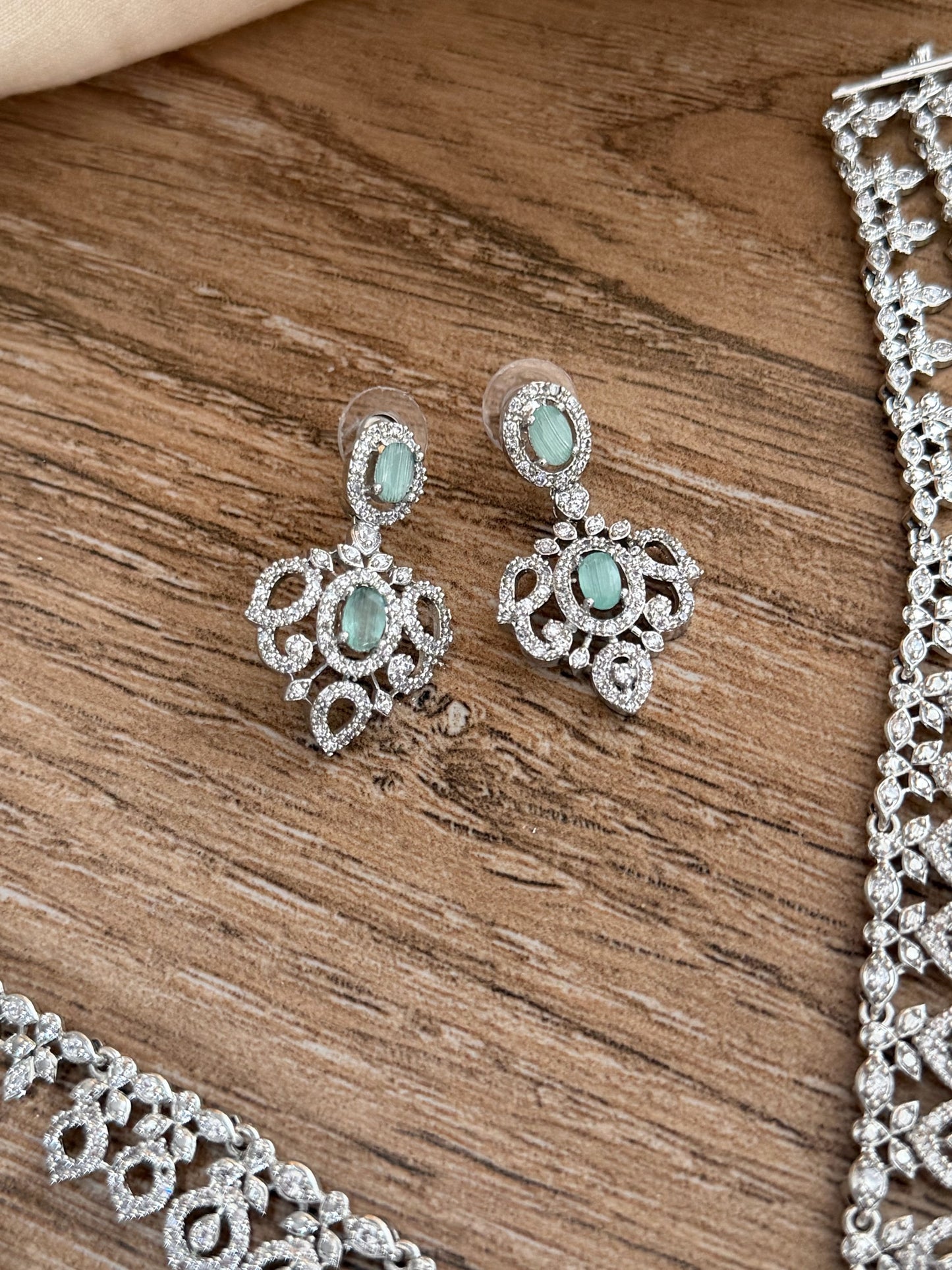Serene Mint Green & CZ 3-Layer Rhodium Finish Rani Haram