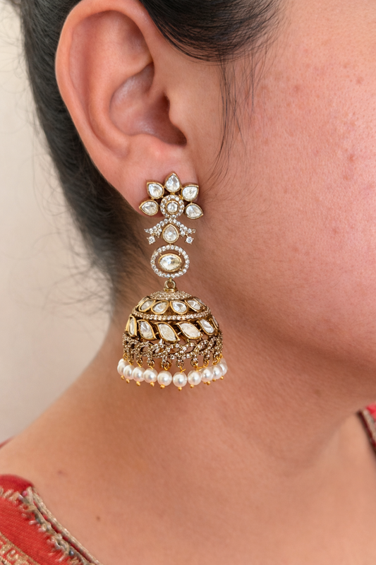 Classic Pearl Drop Kundan Jhumkas
