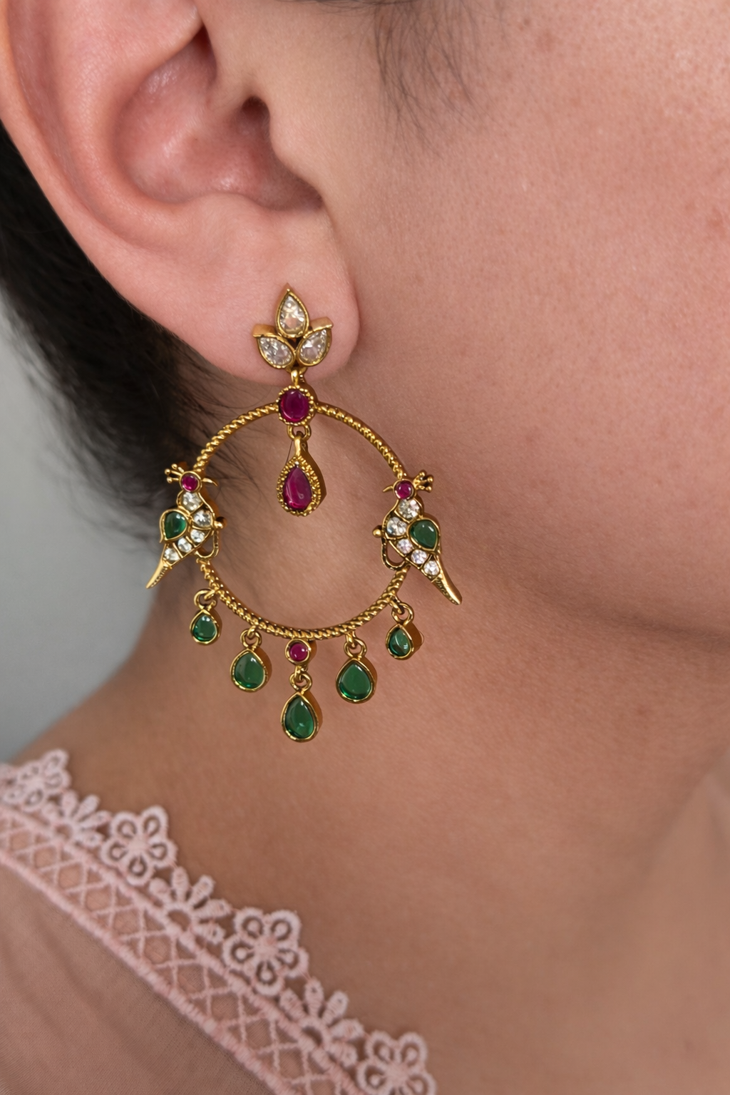 Luxury Peacock Motif Hoop Earrings with Premium Finish