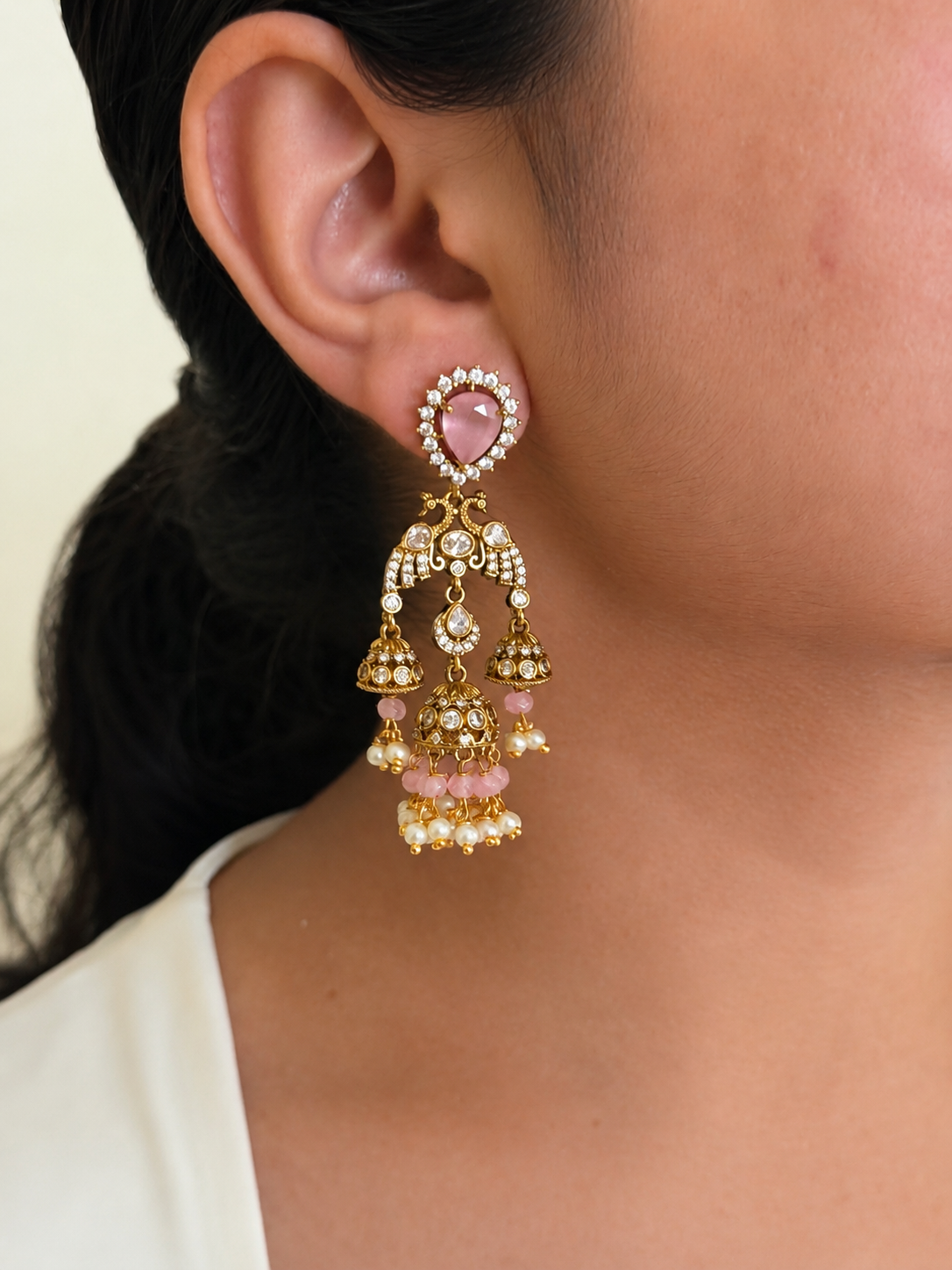 Peacock Double Jhumka Dangler Earrings
