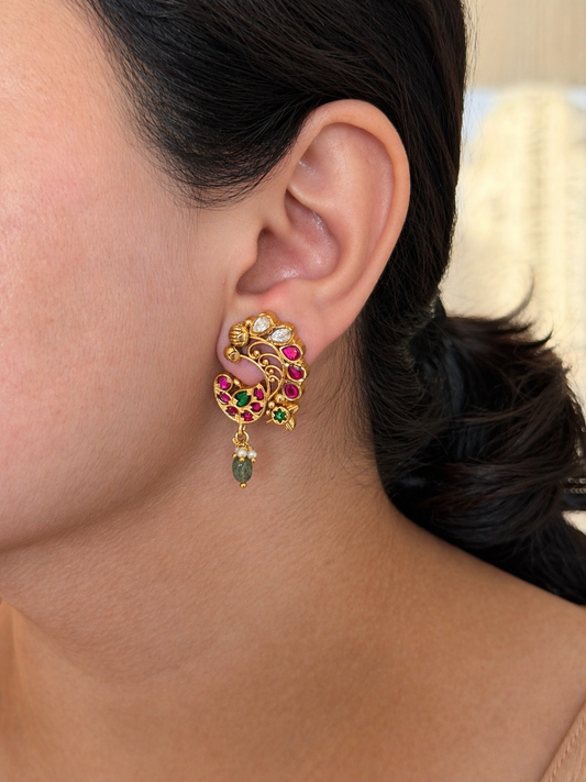 Golden Beaded Cluster Ball Drop Earrings