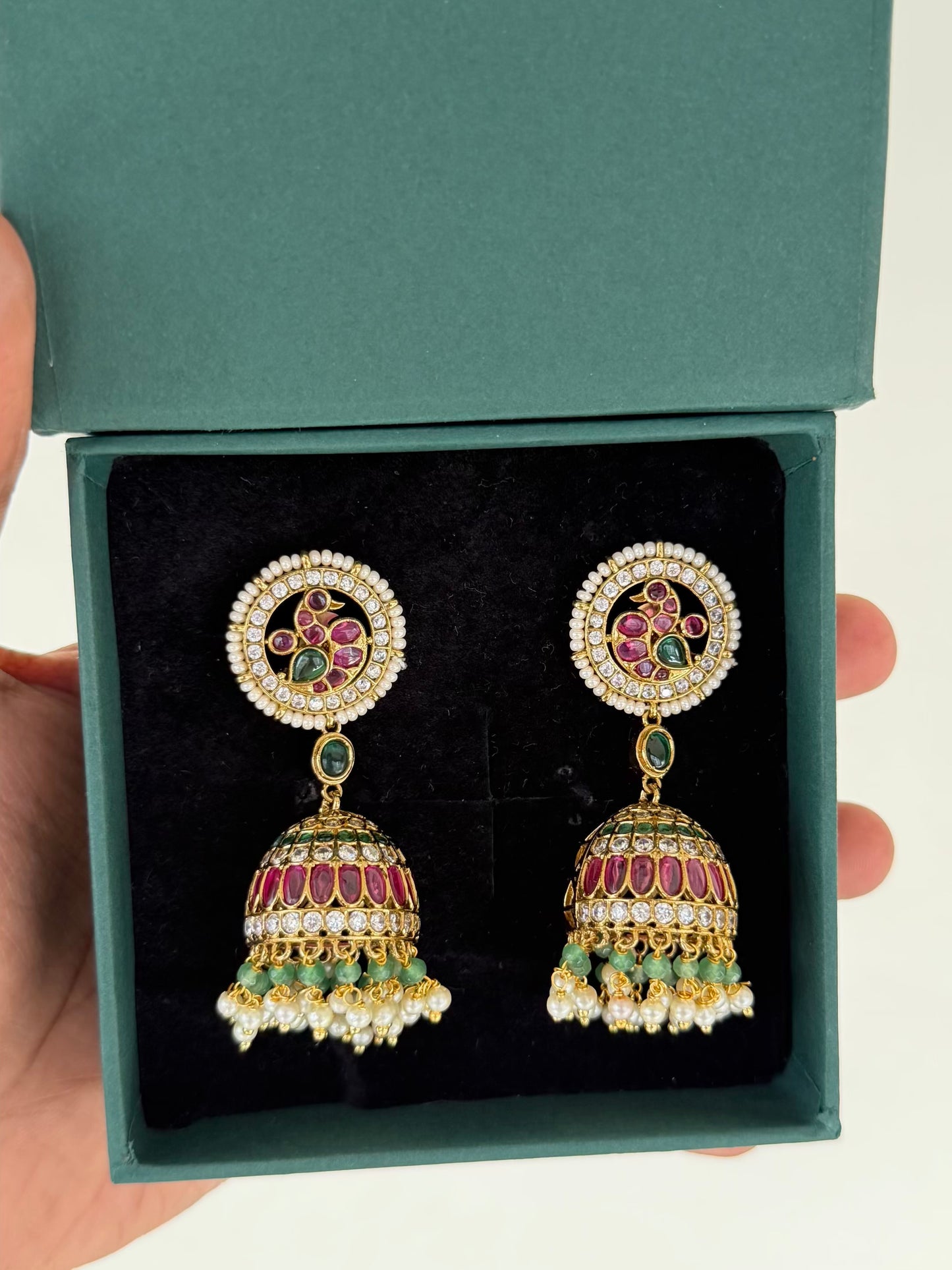 Pearl Look Long Peacock Jhumka Earrings
