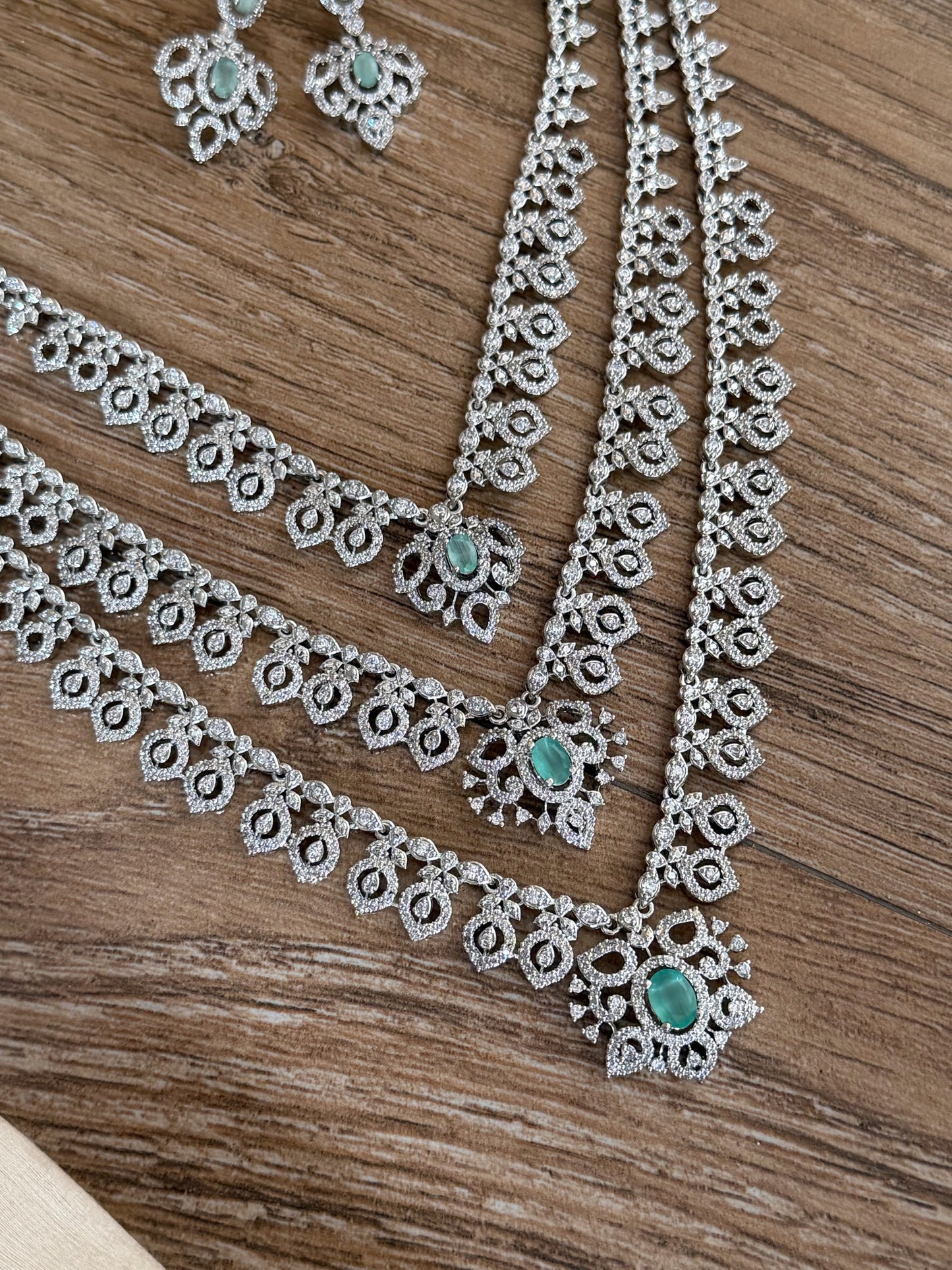 Serene Mint Green & CZ 3-Layer Rhodium Finish Rani Haram