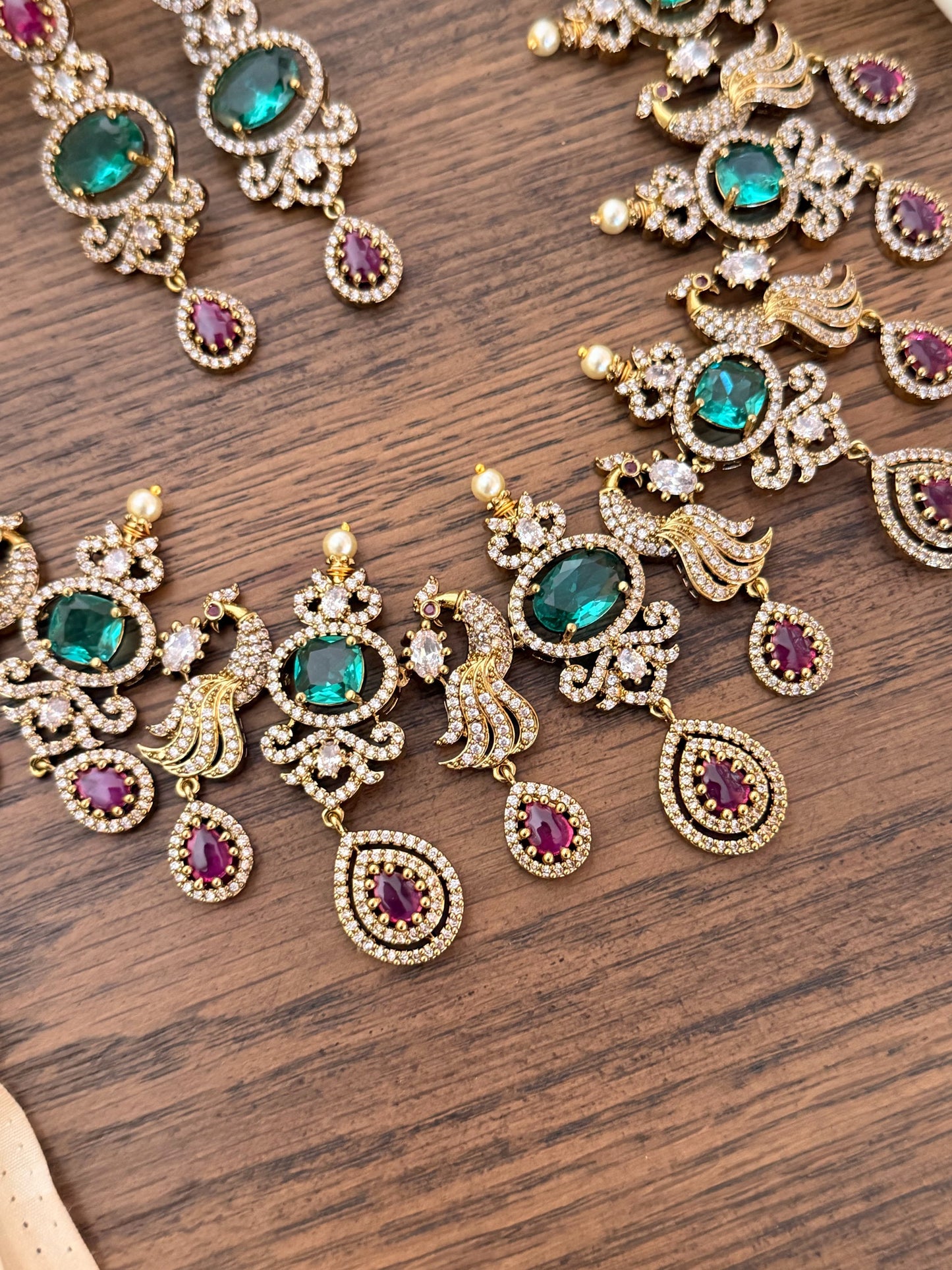 Victorian Peacock Necklace Set with Ocean Blue & Ruby Stones | Premium Plated Bridal & Semi Bridal Jewelry