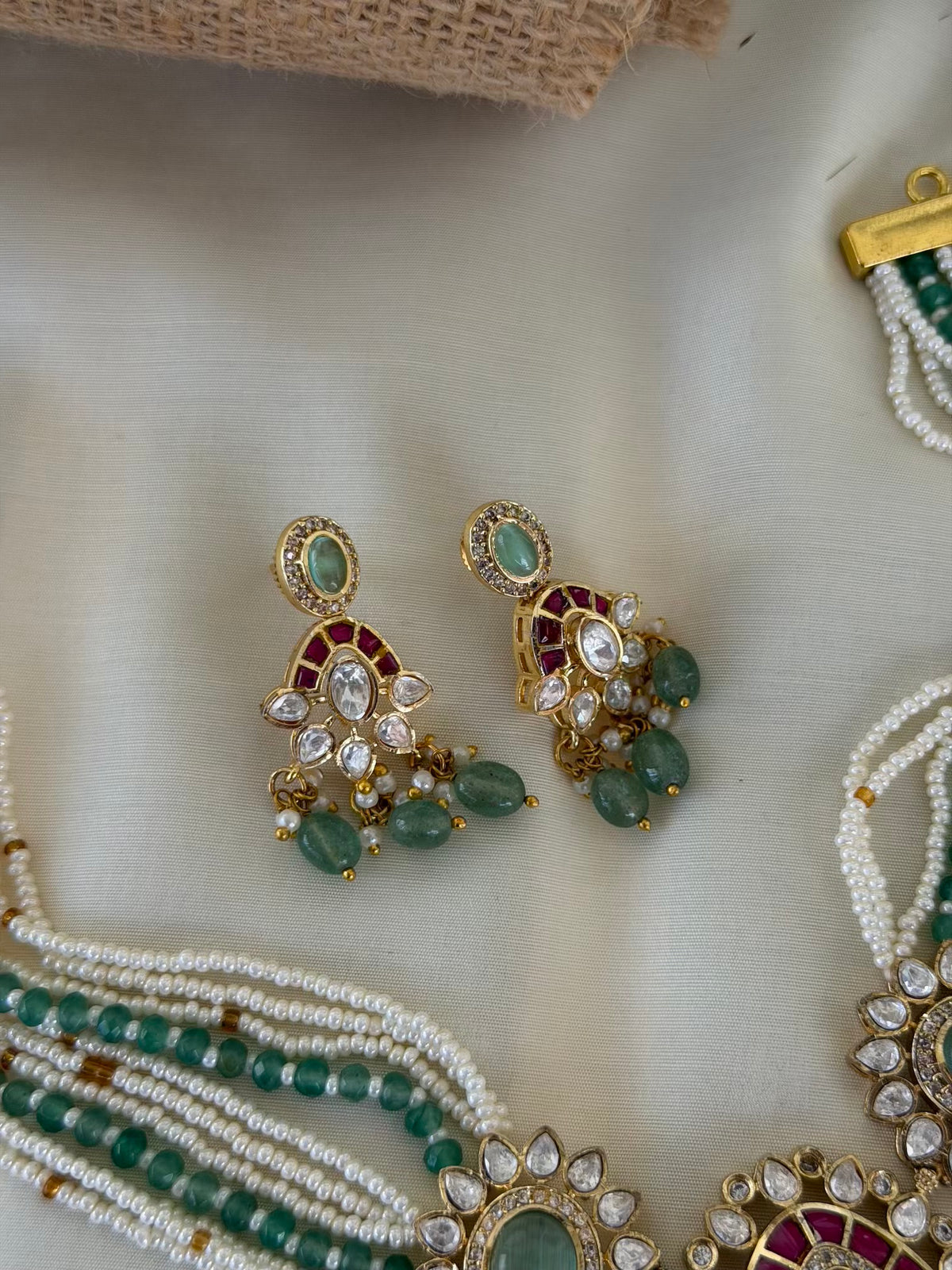 Jadau Kundan Emerald Ruby Bridal Necklace Set with Earrings
