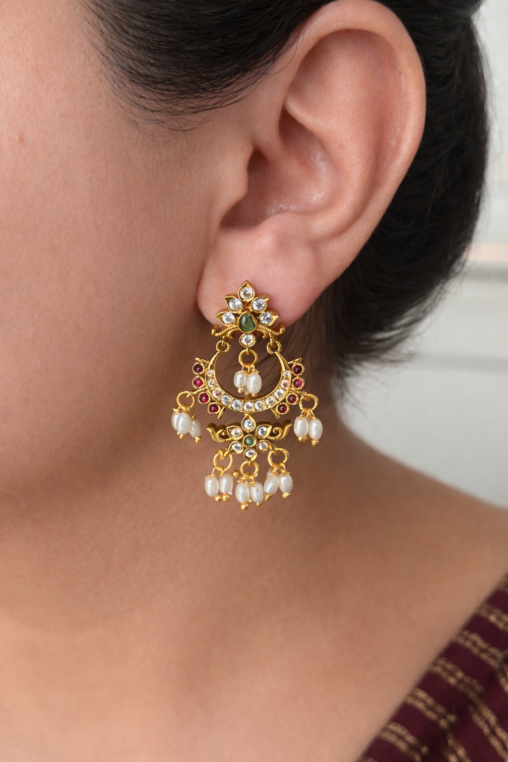 Luxury Chandbali Earrings with Premium Finish & Pearls