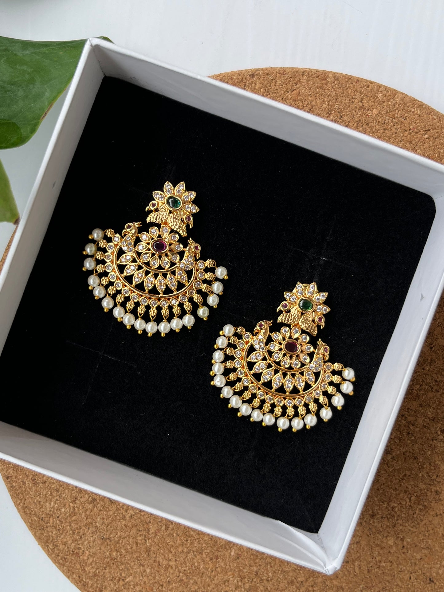Golden Peacock Chaandbali Earrings