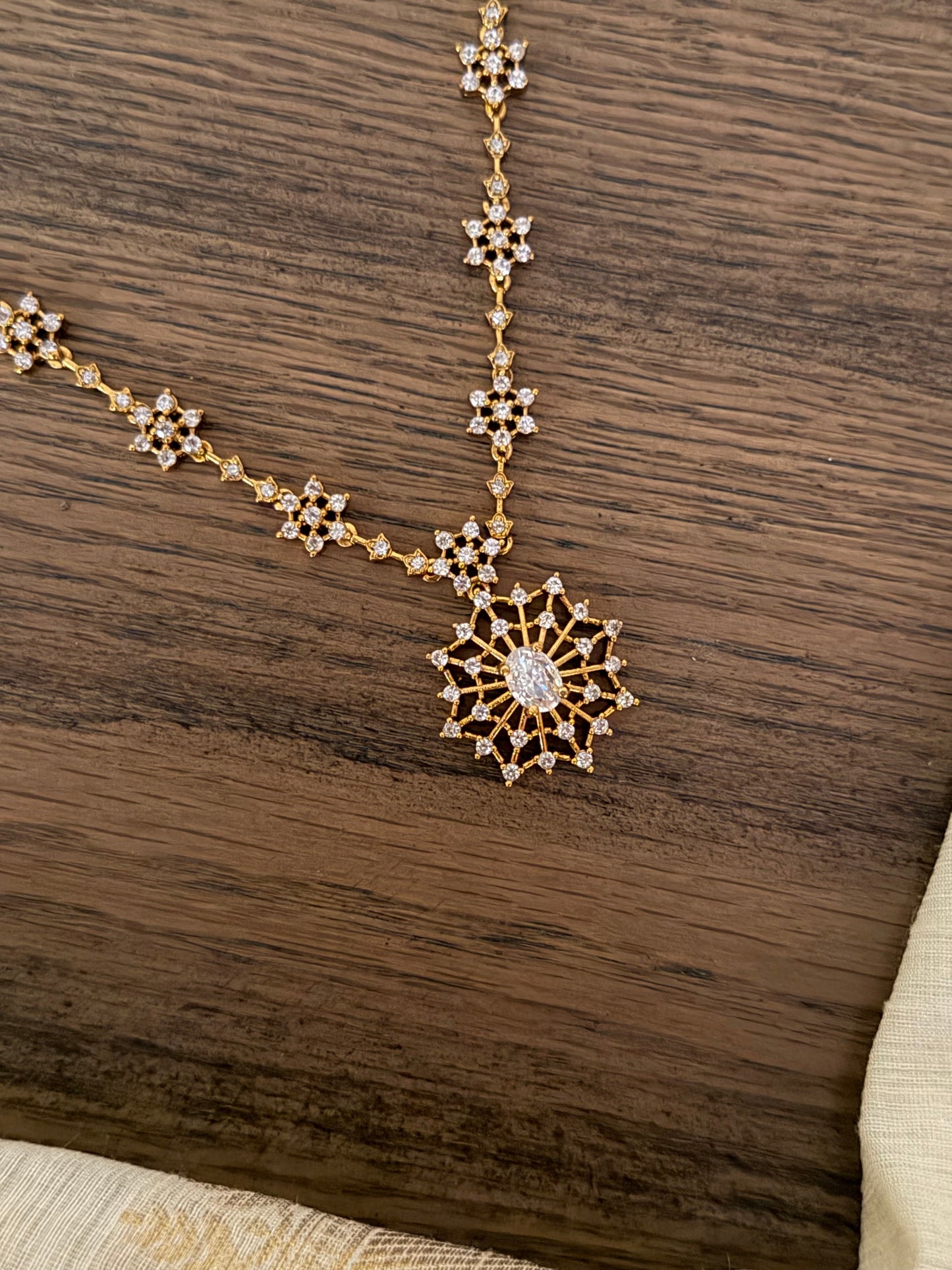Delicate Floral Diamonds Necklace Set with Studs