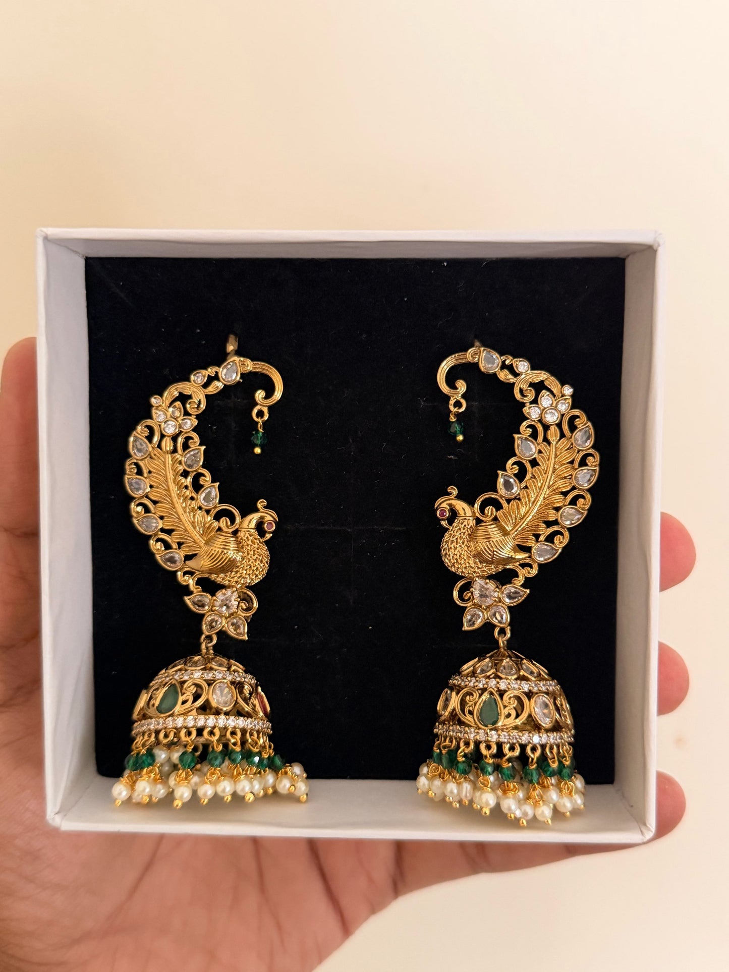 Peacock Design Earcuffs with Jhumka