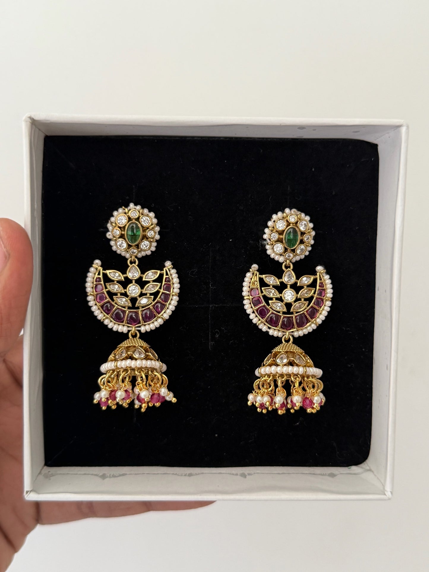 Luxury Kemp Chandbali Jhumka Earrings