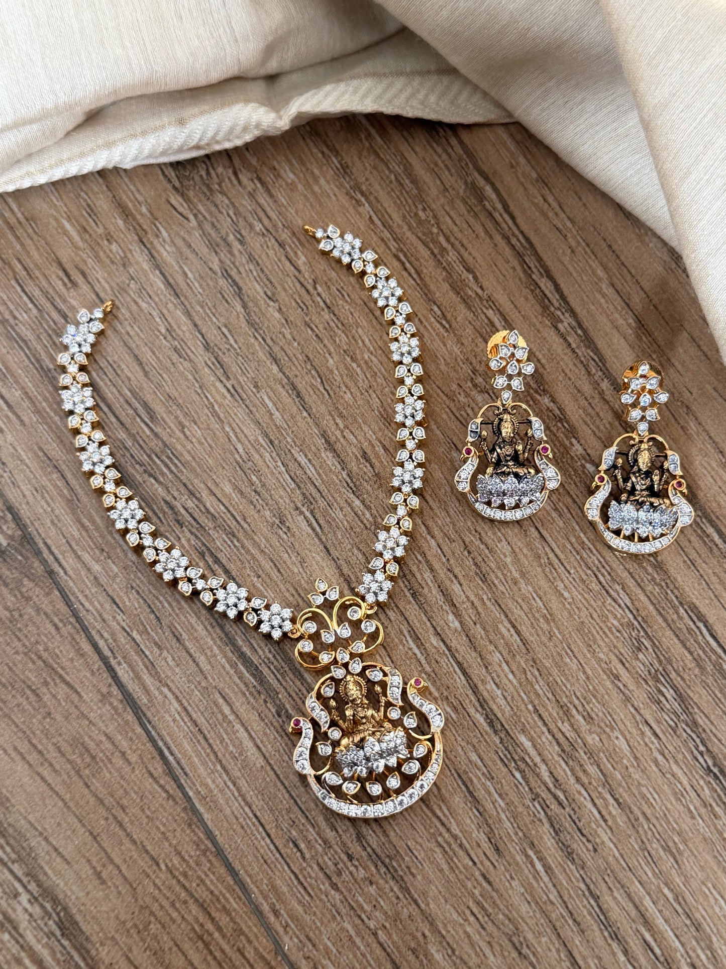 Diamond Look Lakshmi Temple Necklace Set with Earrings