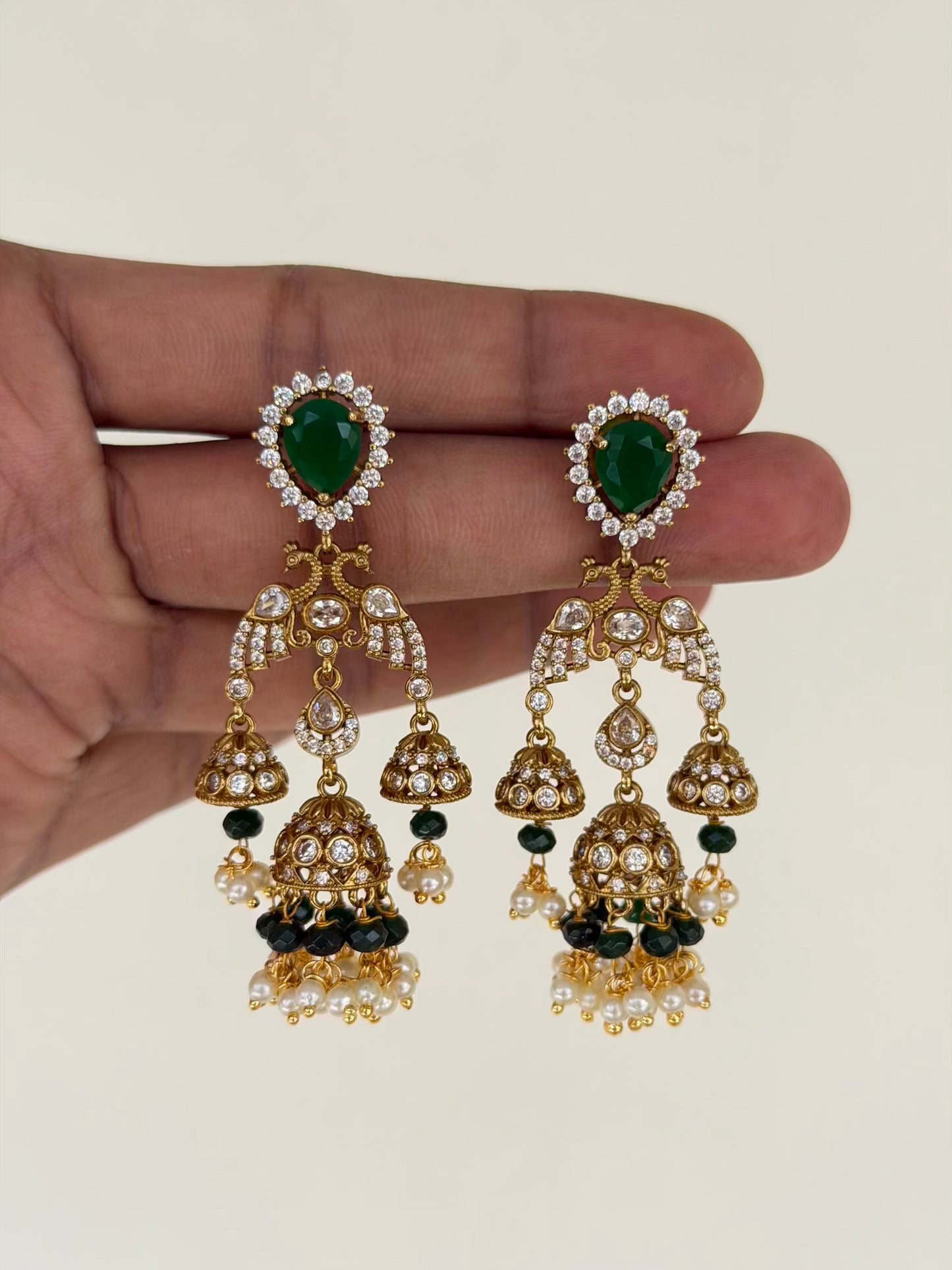 Peacock Double Jhumka Dangler Earrings