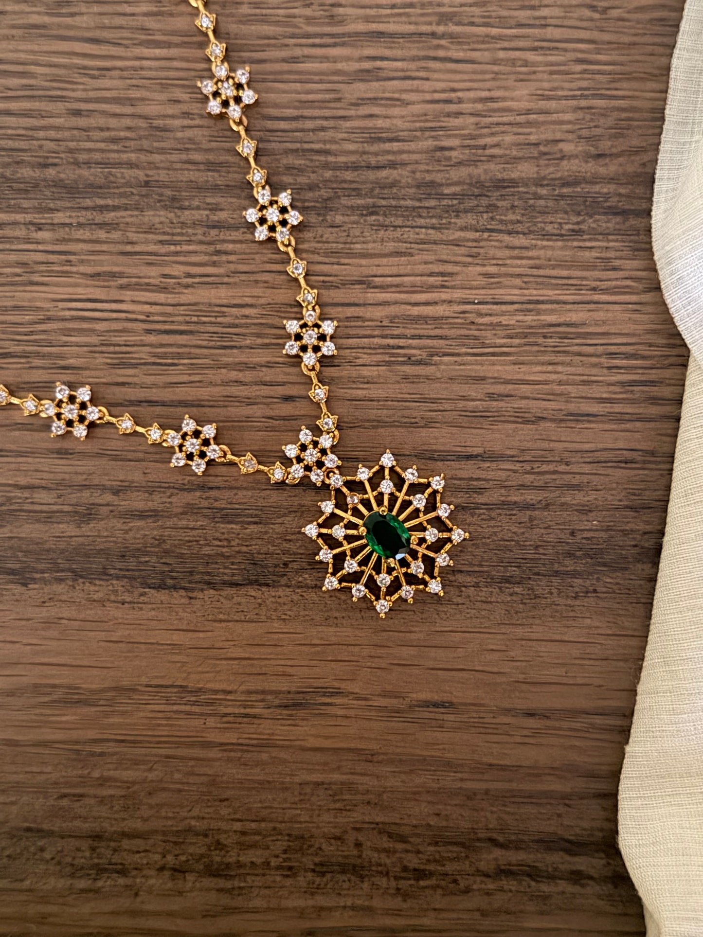 Delicate Floral Diamonds Necklace Set with Studs