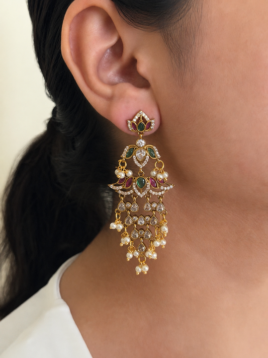 Lotus Ruby Pearl Dangler Earrings