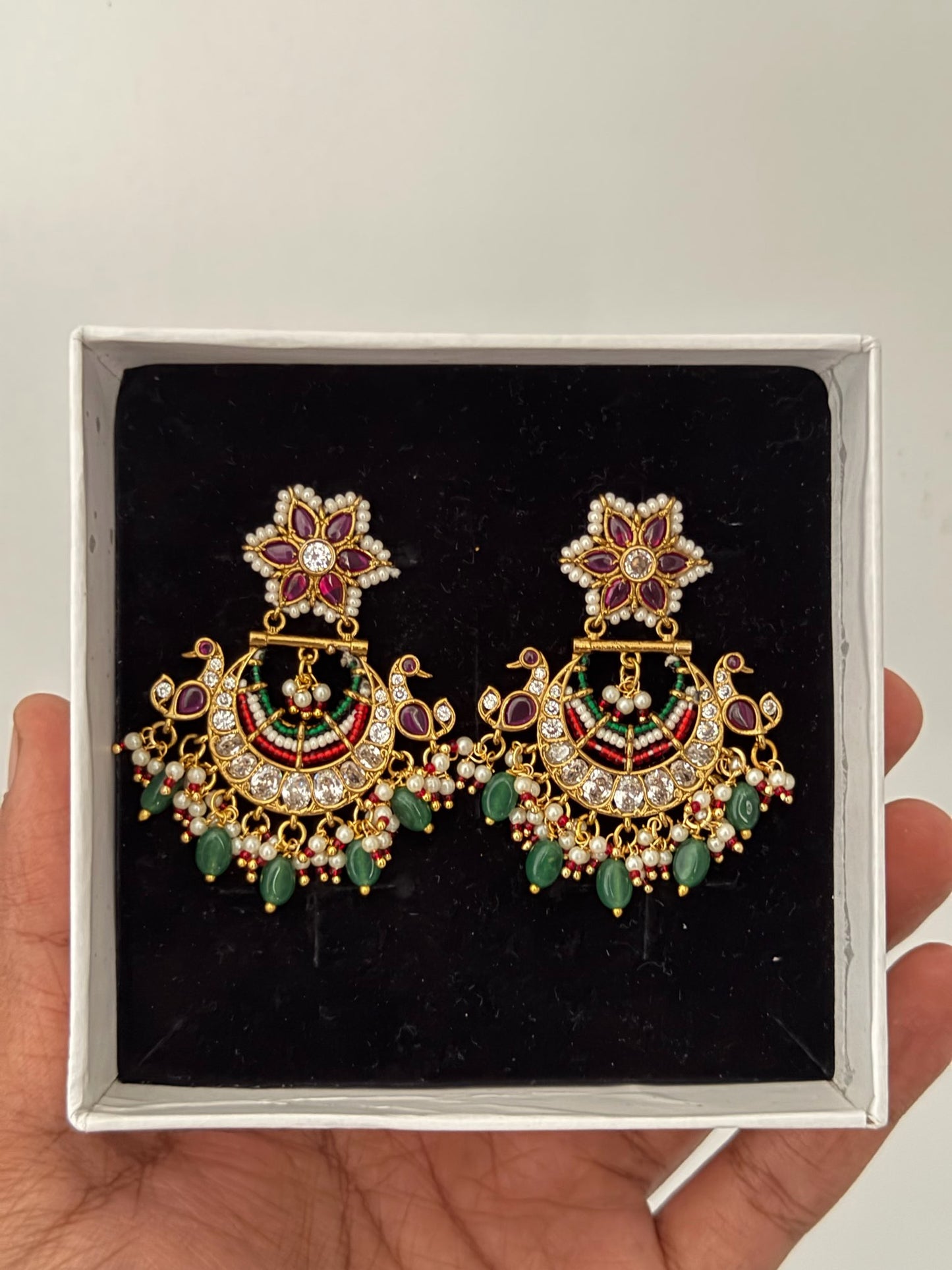 Luxury Peacock Chandbali Earrings with Premium AD Stone