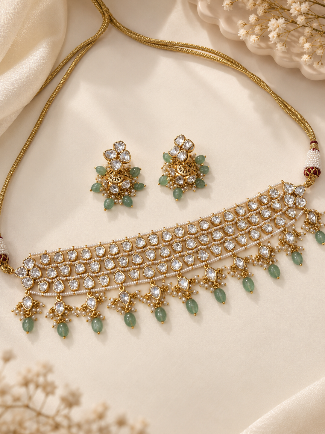 Pearl Polki Choker Necklace Set