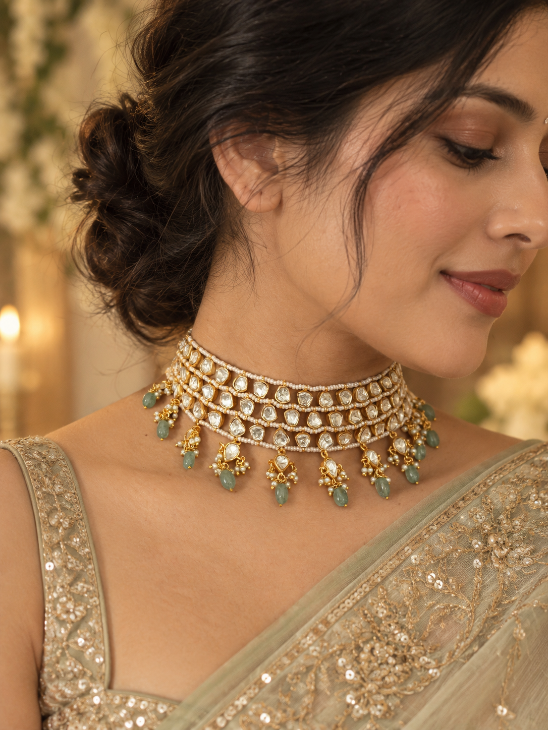 Pearl Polki Choker Necklace Set