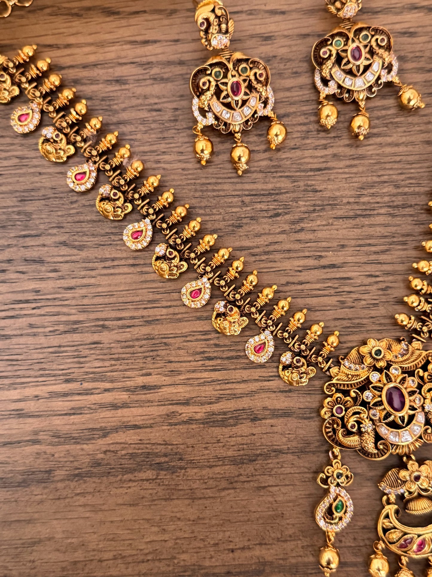 Royal Peacock Nakas Jewelry Set | Handcrafted Antique Gold Floral Necklace with Matching Earrings