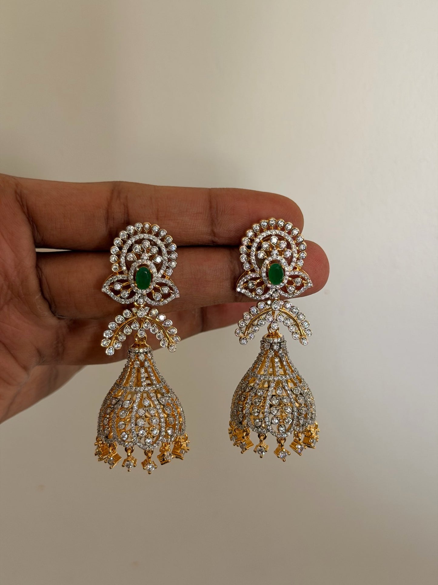 Imperial Emerald Diamond-Look Bridal Jhumka Earrings