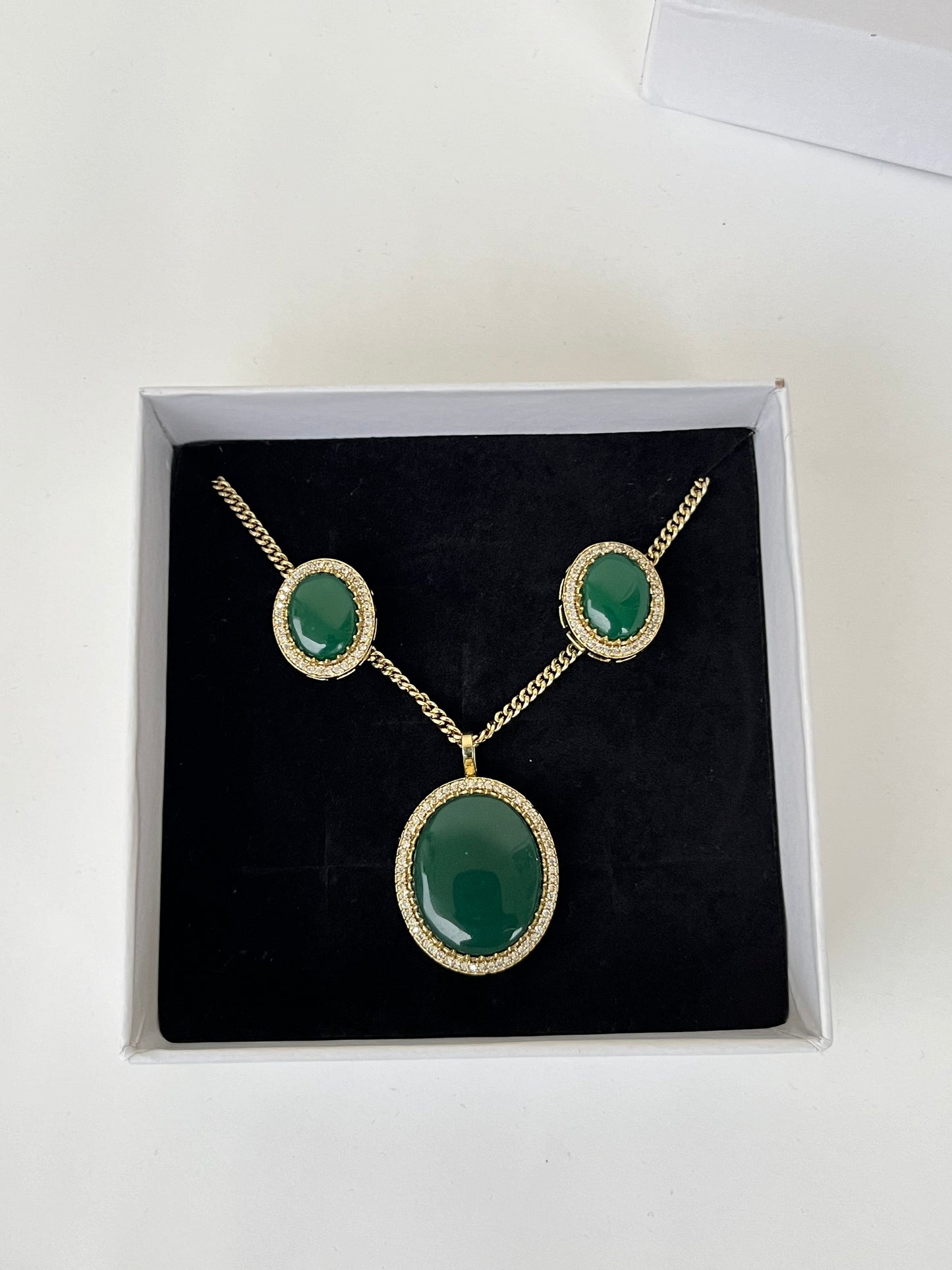 Green Moissanite Pendant Set – Brass Base – Premium Finish
